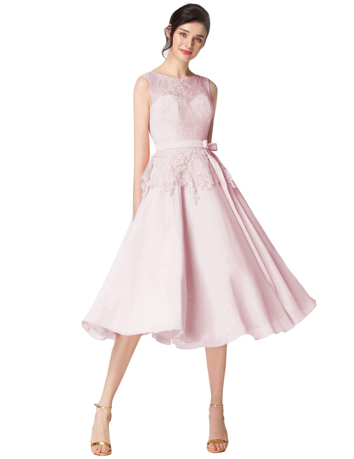 BelleAngel Boat Neck Sleeveless Prom Dress with Ribbon - Elegant Wedding Guest Dress for Women, Perfect for Evening Parties, Cocktail Events & Formal Occasions