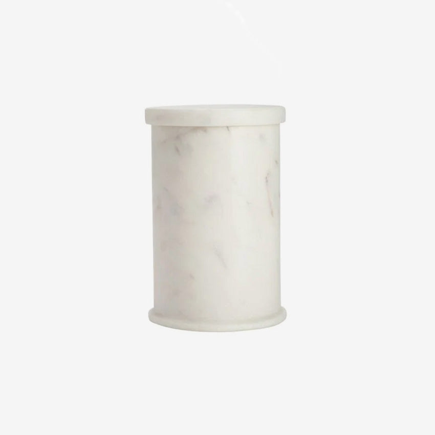 Belle de Provence Marble Cotton Holder | 3 x 3 x 4.5 Inches | Stylish Bathroom & Vanity Organizer for Cotton Balls, Swabs & Beauty Essentials