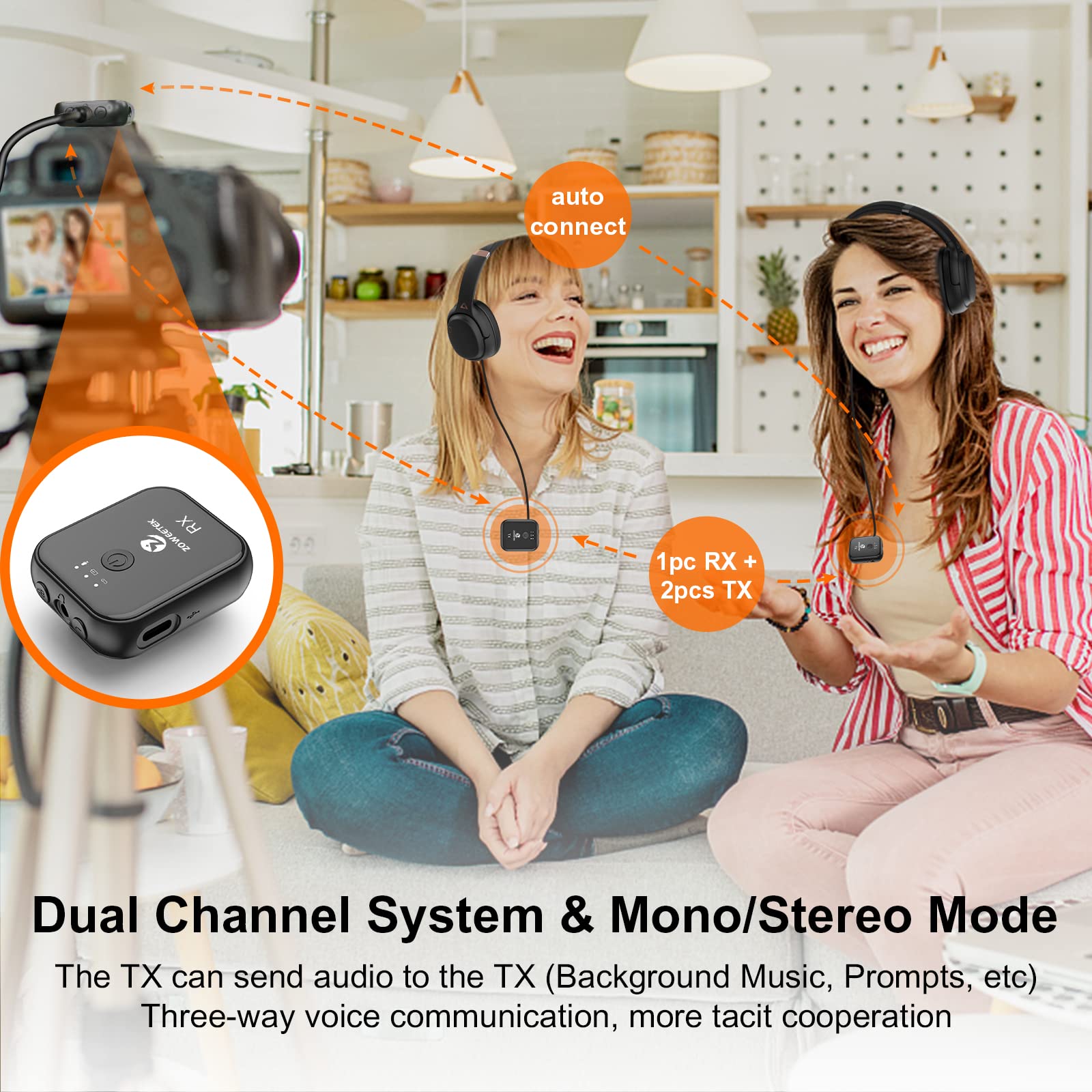 ZOWEETEK Wireless Lavalier Microphone - Dual Channel Clip-on Mic for iPhone, Android, iPad, DSLR, GoPro, Camera & Laptop - Perfect for Vlogging, Interviews, Live Streaming & YouTube Videos