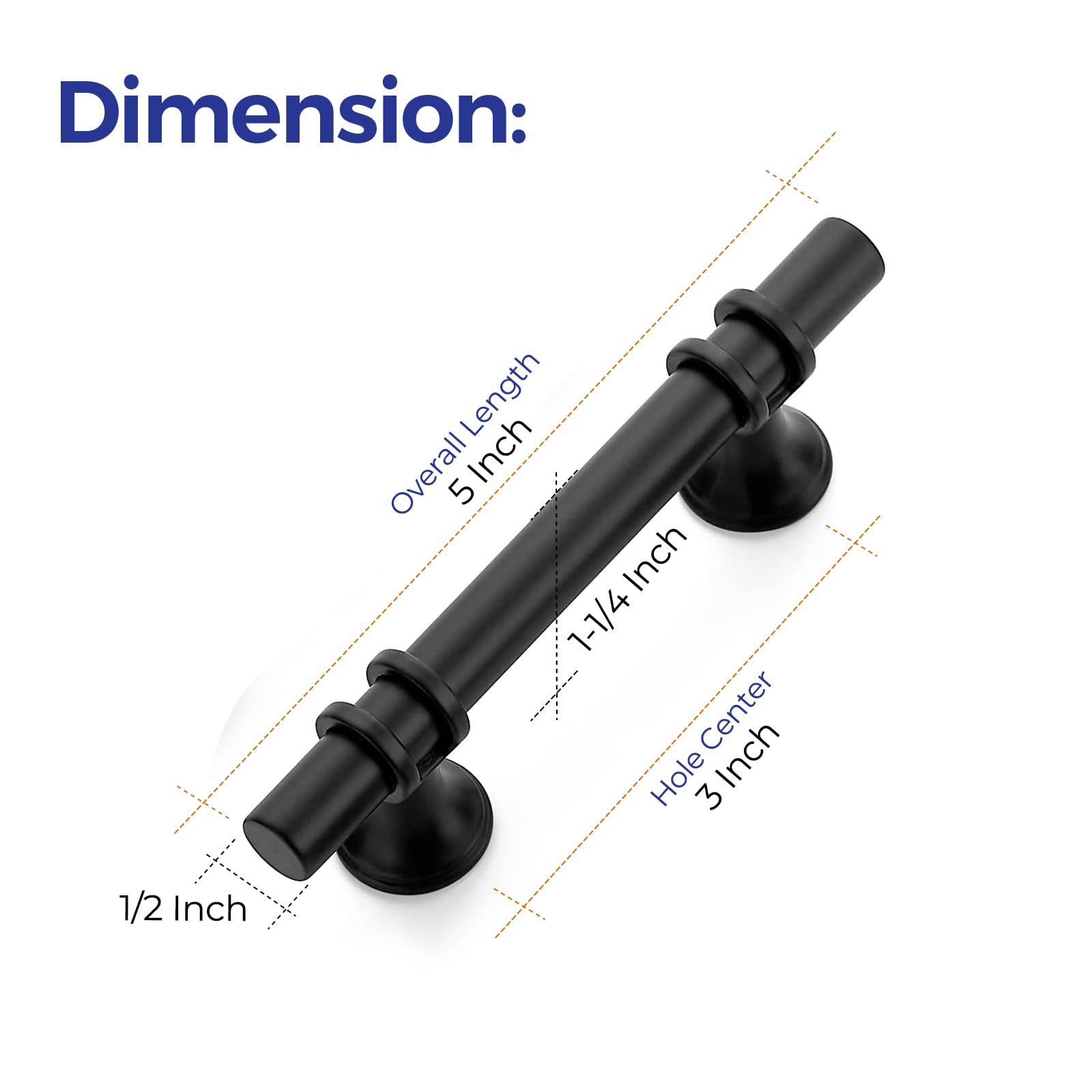 25 Pack Matte Black 5 Inch Cabinet Pulls - Round Base Kitchen Cupboard Handles, 3