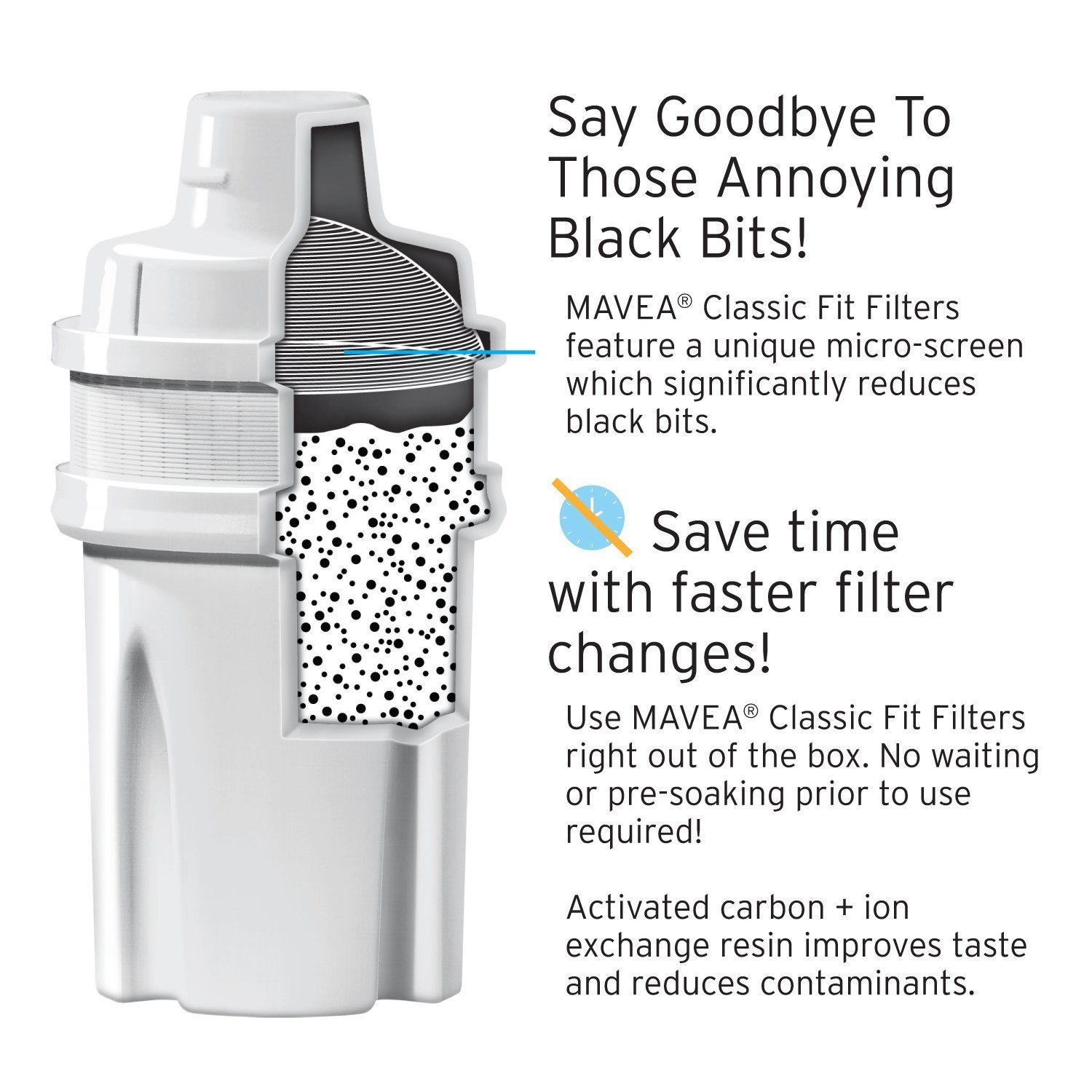 Mavea Classic Fit Water Replacement Filter 4-Pack - Compatible with Brita Pitchers & Dispensers - Clean & Fresh Drinking Water for Home & Office