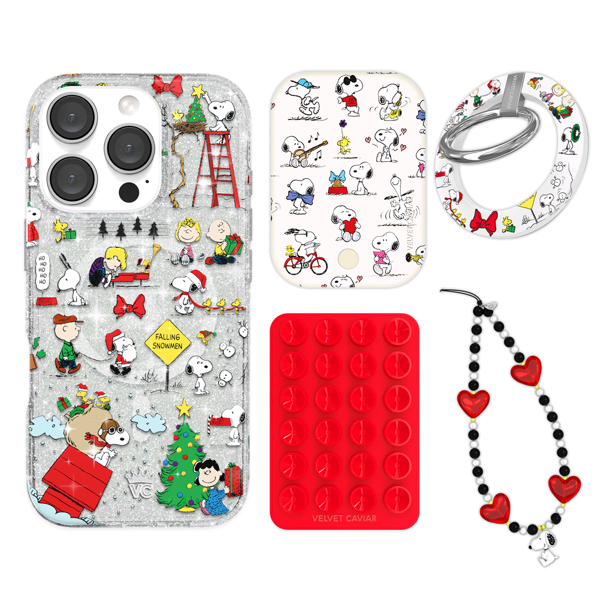 Snoopy Christmas Glitter iPhone Case with Grip - Cute Holiday Phone Cover for iPhone 13/14/15 Pro Max - Perfect for Christmas Gifts & Winter Travel Accessories