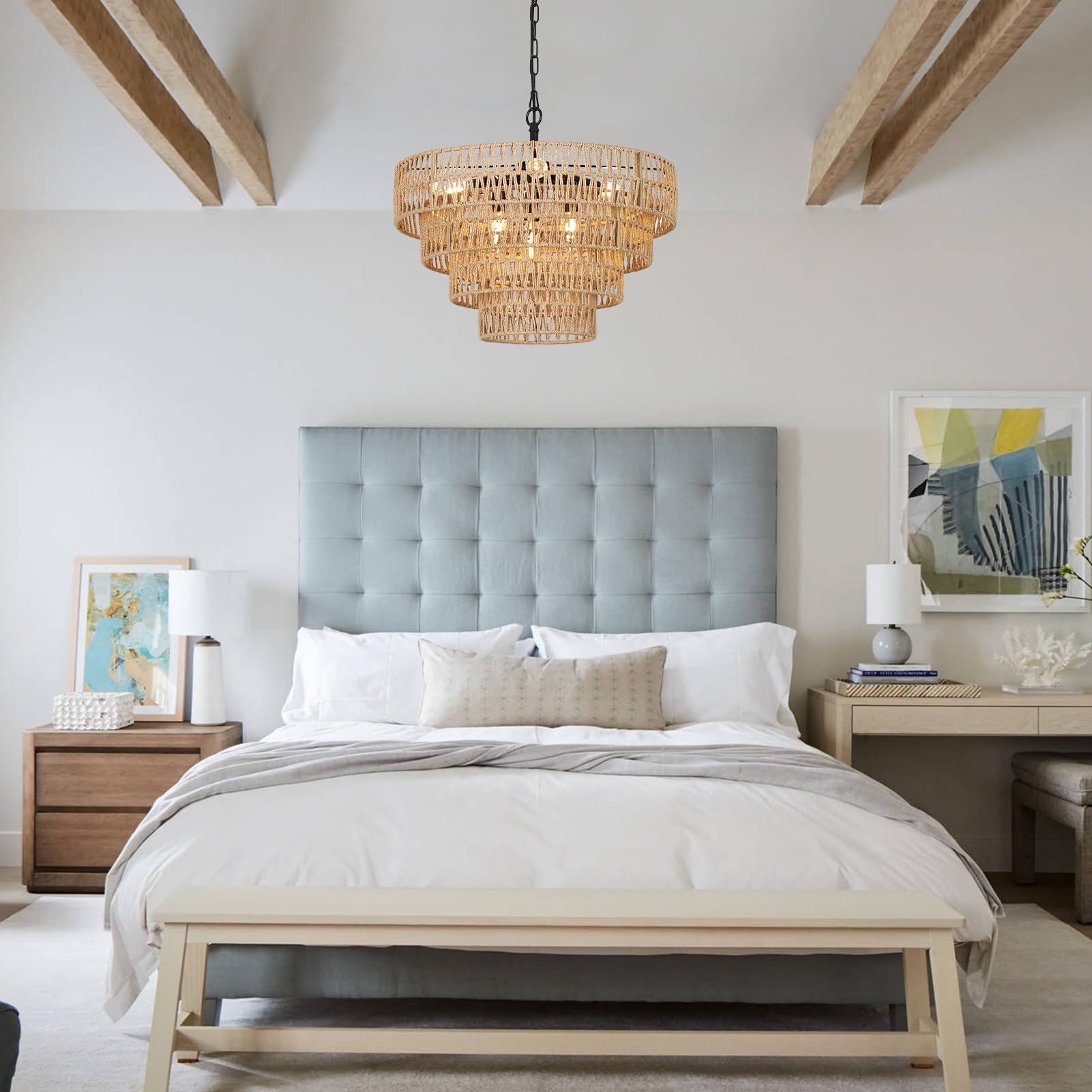6-Light Boho Rattan Chandelier - 20