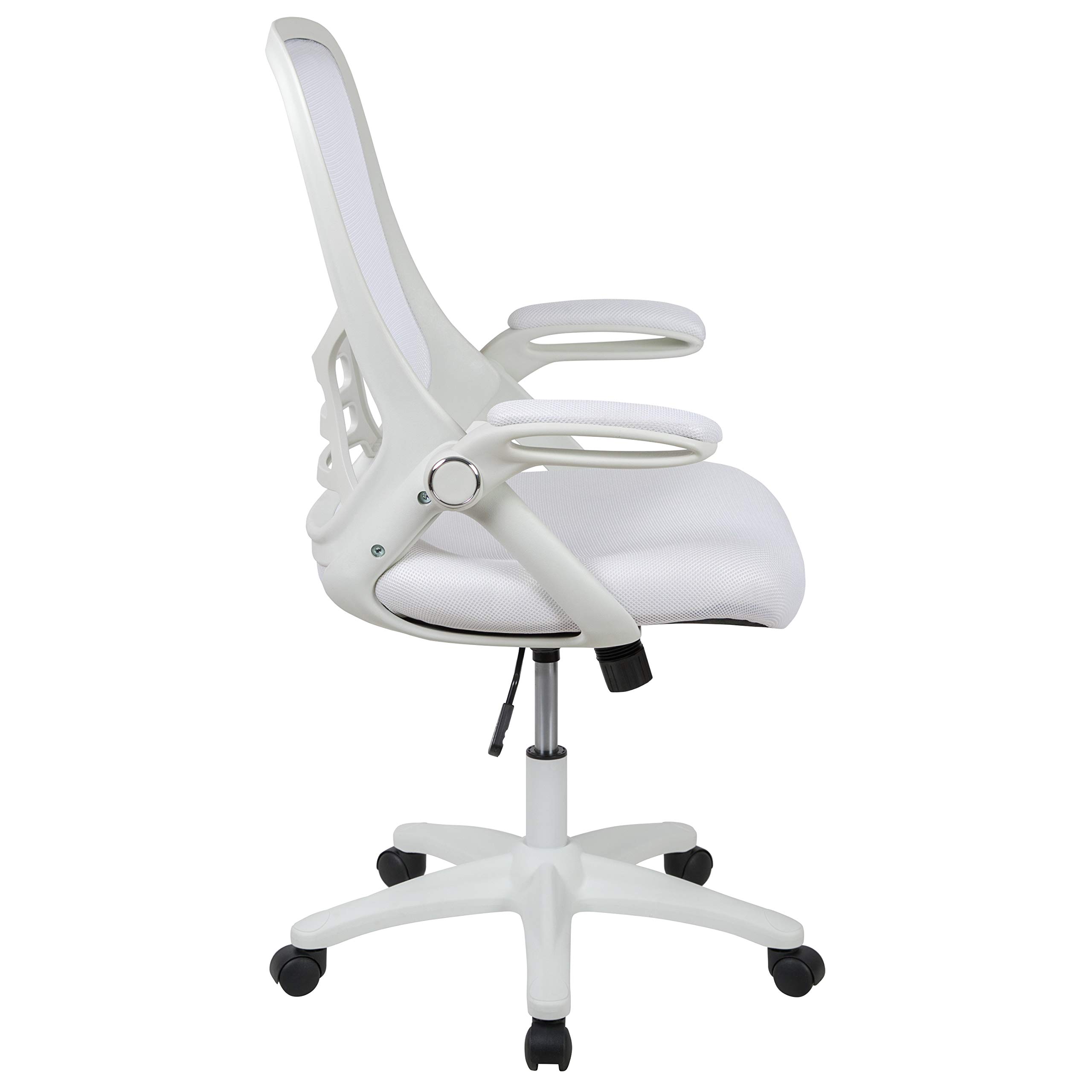Flash Furniture Porter High-Back Swivel Office Chair with Adjustable Lumbar Support & Height - Ergonomic Mesh Desk Chair with Flip-Up Armrests, White - Perfect for Home Office, Gaming & Workspaces