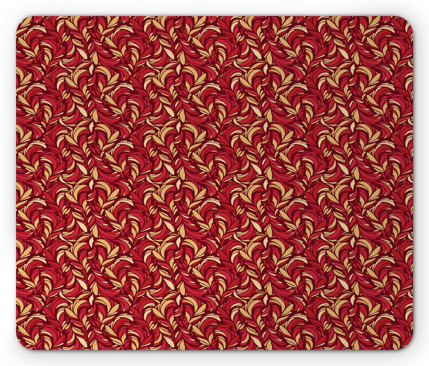 Ambesonne Leaves Mouse Pad - Abstract Colored Foliage Spring Design, Non-Slip Rubber Base, Standard Size Rectangle Mousepad in Vermilion Ruby Beige | Perfect for Office, Gaming & Home Computer Setup
