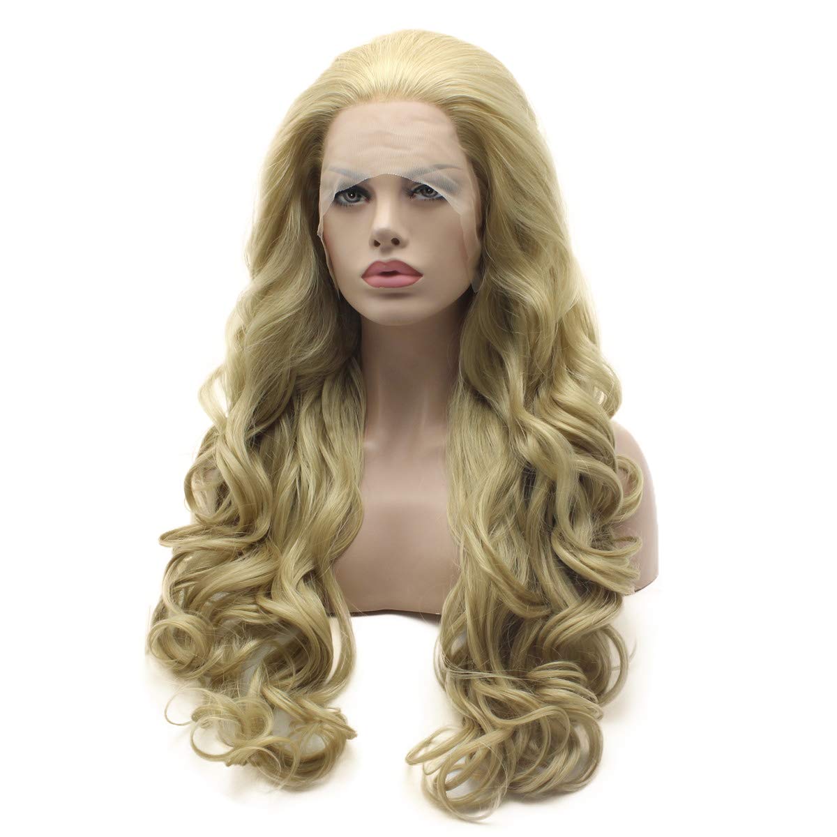 26 Inch Lushy Wavy Blonde Auburn Mix Synthetic Lace Front Wig - Heat Friendly & High Density for Daily Wear, Cosplay & Special Occasions