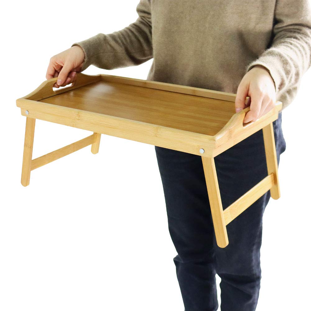 Foldable Bamboo Bed Tray - Breakfast in Bed Tray with Adjustable Legs, Multi-Purpose Serving Tray for Dining, Laptop Work, Reading & Snacking in Bed or Sofa