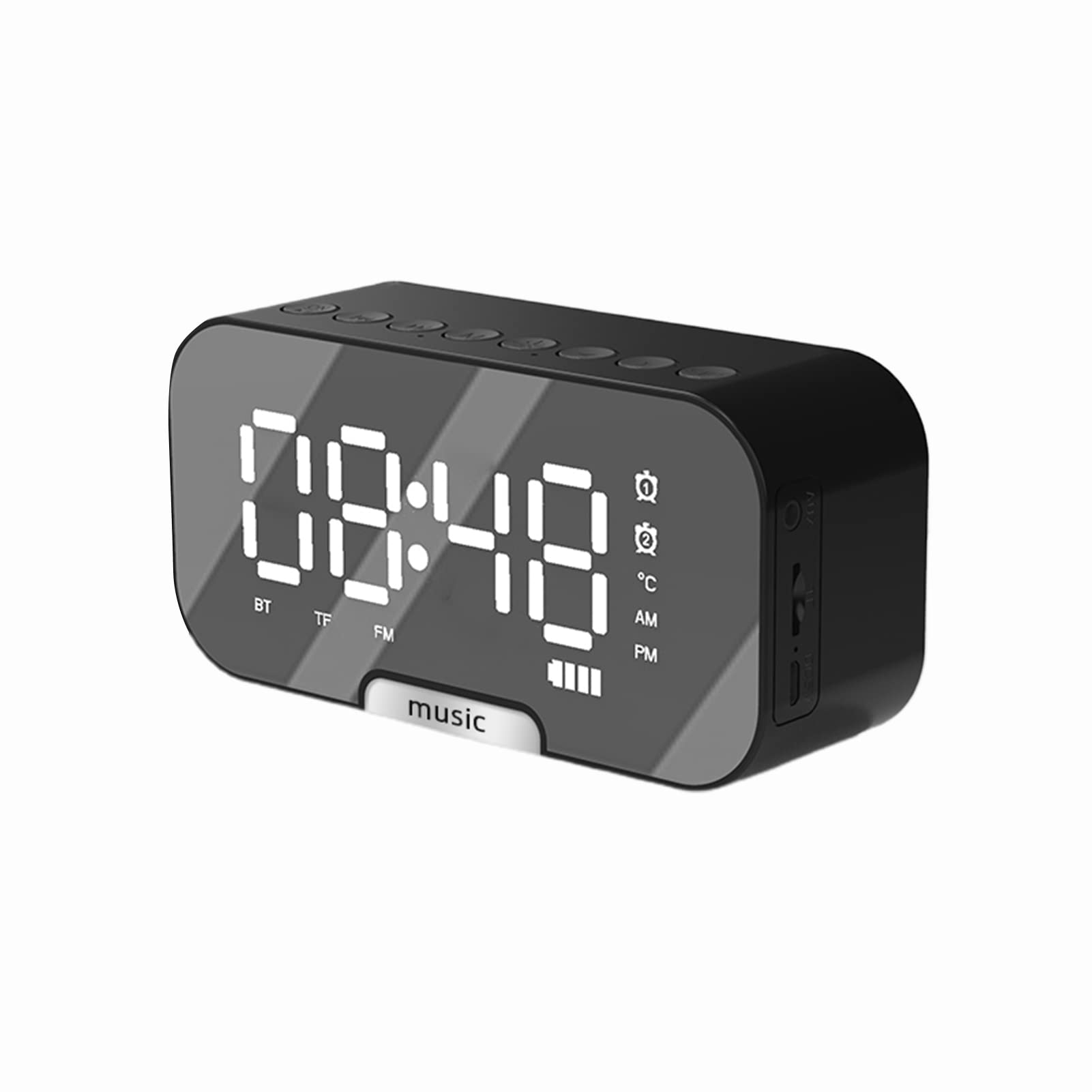LAPUTA Digital Alarm Clock with Bluetooth 5.0 - Portable Wireless Mini Electronic Clock with Speaker, Mirror Display & Snooze Function for Bedroom, Office, Nightstand (Black) - Perfect for Home, Travel and Gift Giving