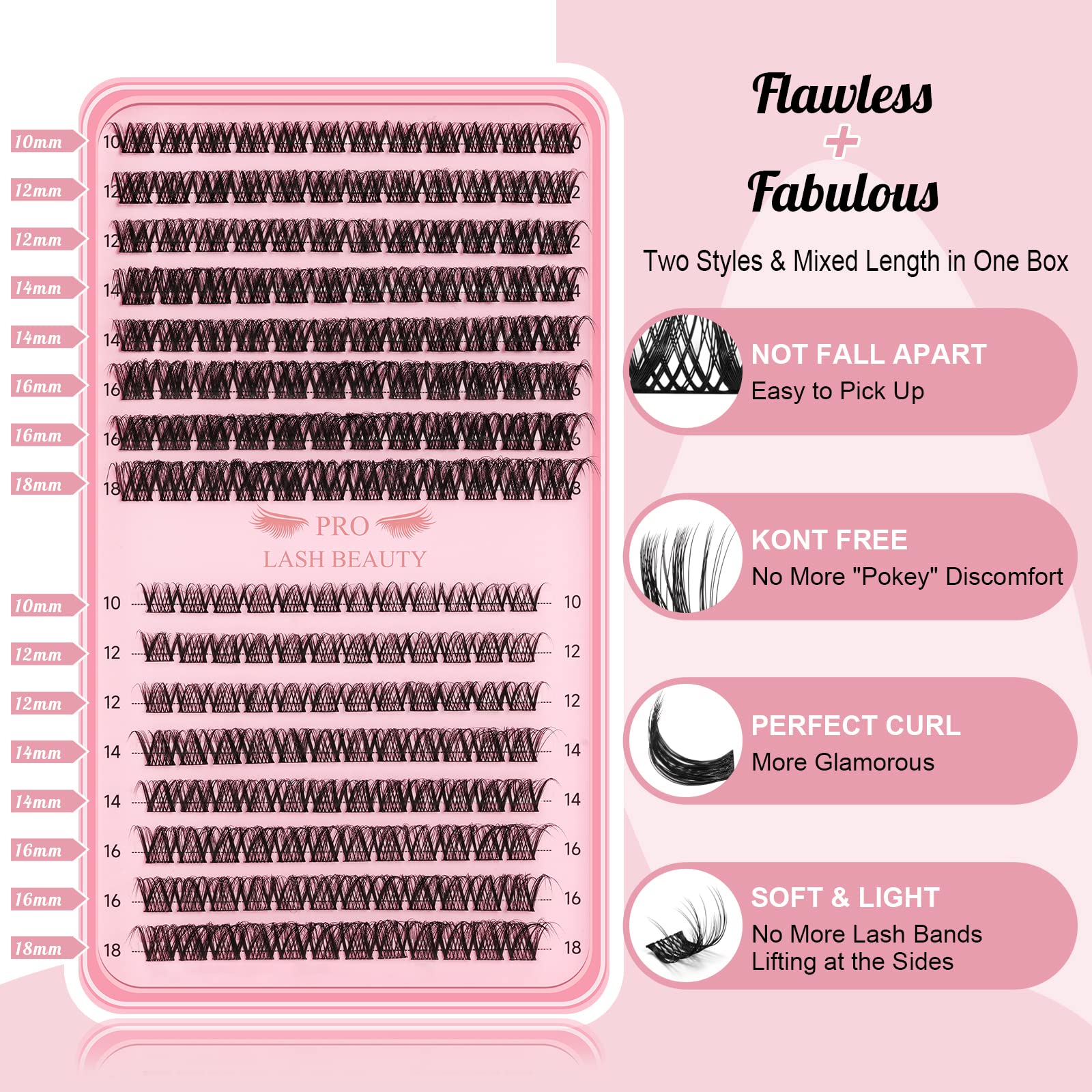 192 Pcs Mixed Cluster Lashes - 2 Styles (Flawless & Fabulous) DIY Eyelash Extensions with Super Thin Band, Soft & Easy to Apply | Perfect for Daily Wear, Parties & Special Occasions