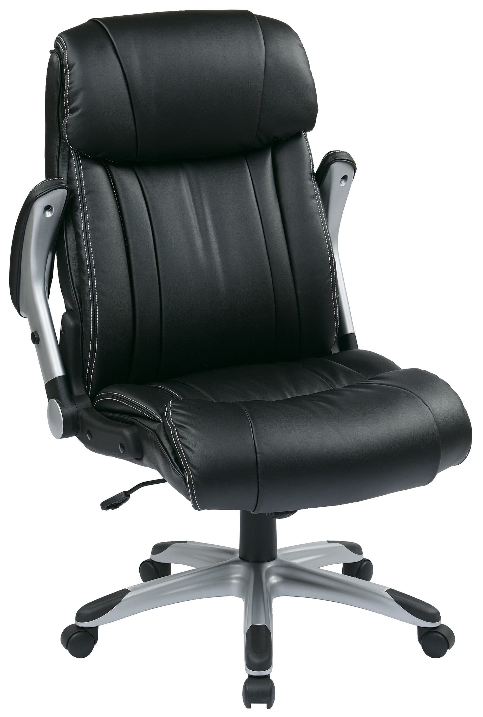 Office Star Work Smart™ Executive Bonded Leather Chair - Black Ergonomic Desk Chair for Home & Office, High Back Support with Adjustable Height [ECH38665A EC3] - Perfect for Long Work Hours, Gaming, and Conference Rooms