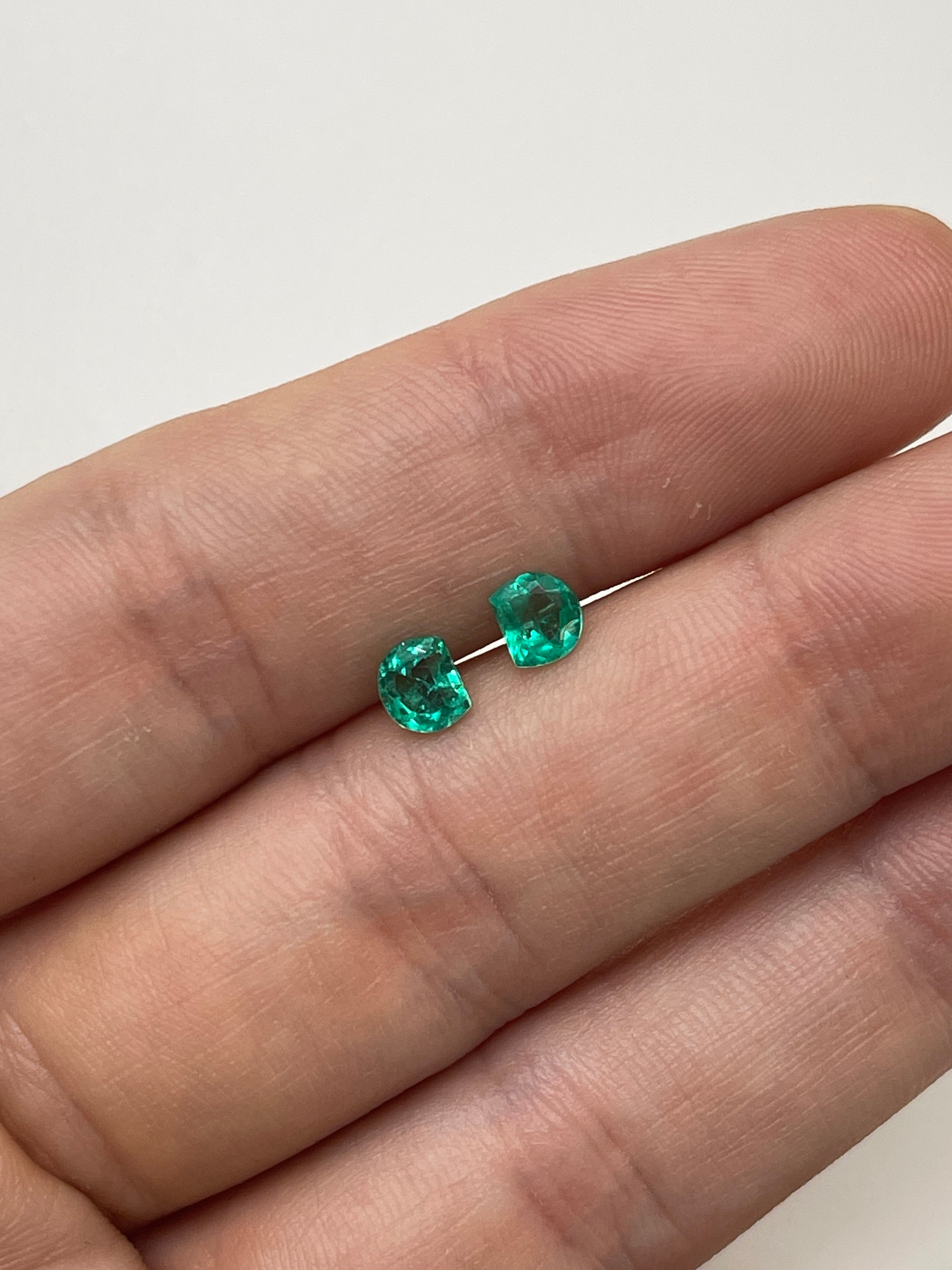 0.80tcw 5x4mm Matching Pair Natural Green Colombian Loose Emerald Half Moon Cut Gemstones for Jewelry Making & Engagement Rings