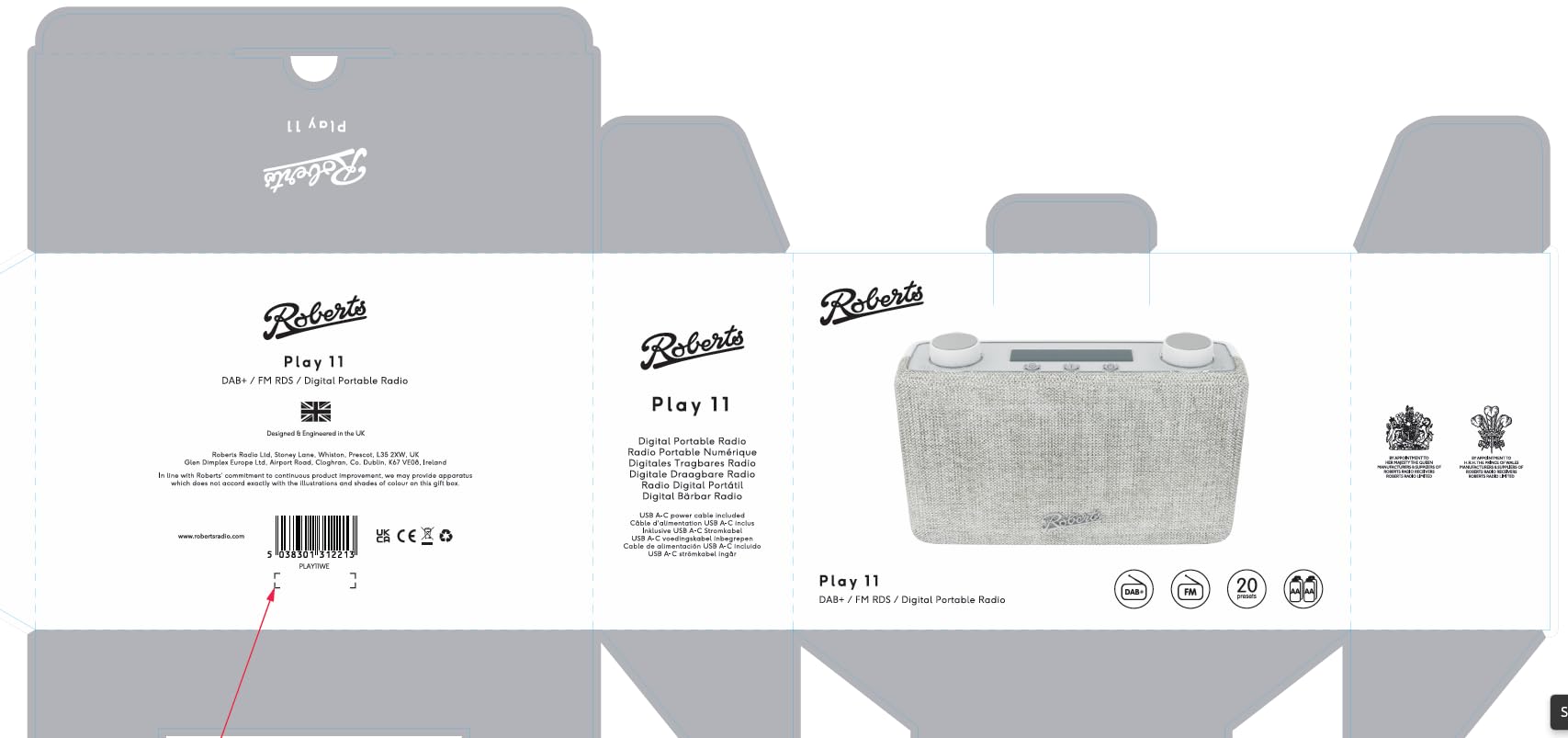 Roberts PLAY11 Portable Dab+/FM Radio - Compact & Wireless Bluetooth Speaker for Home, Office, and Outdoor Use