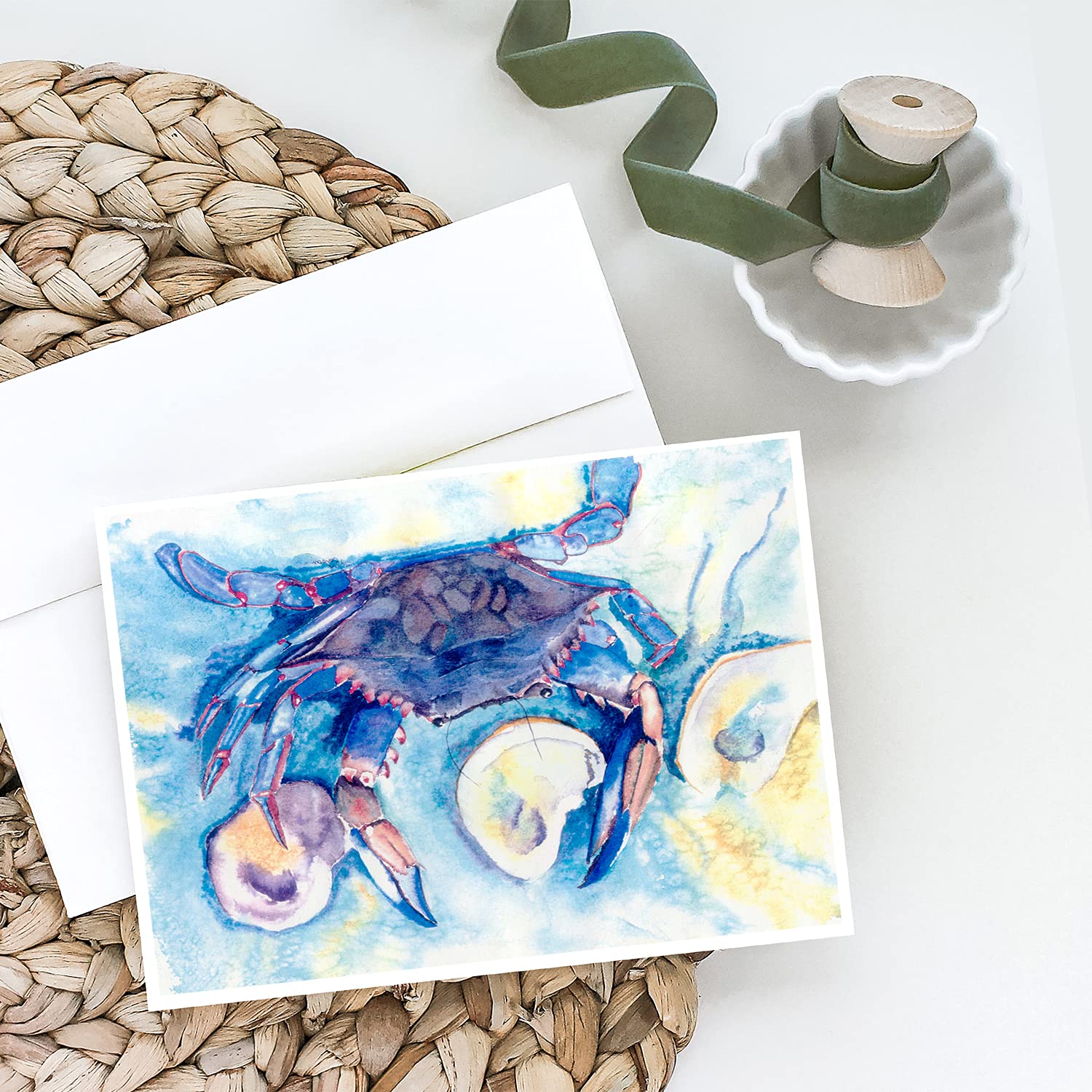 Caroline's Treasures 8042GCA7P Whimsical Crab Blank Greeting Cards - Pack of 8 A7 Size (5x7) Note Cards with Envelopes | Perfect for Beach-Themed Parties, Summer Invitations & Coastal Home Decor