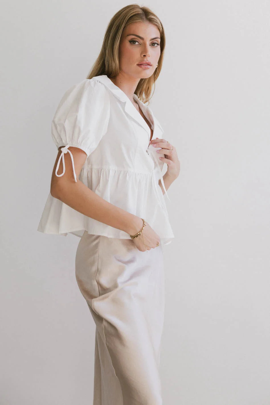 Bea Collared Peplum Blouse for Women - Elegant Office & Party Tops - FINAL SALE - Perfect for Work, Date Night & Special Occasions