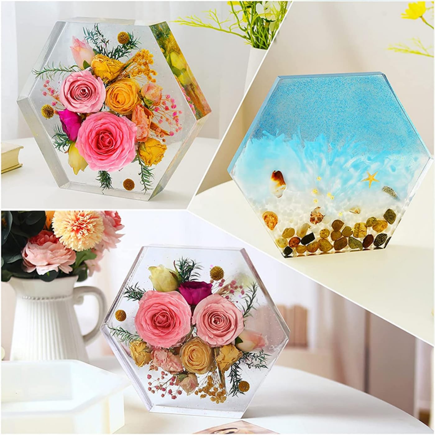 7 Inch Hexagon Resin Molds for Flower Preservation - Deep Epoxy Casting Molds for DIY Resin Art, Wedding Decor, Valentine's & Anniversary Gifts - Perfect for Home Decor, Table Centerpieces & Craft Projects