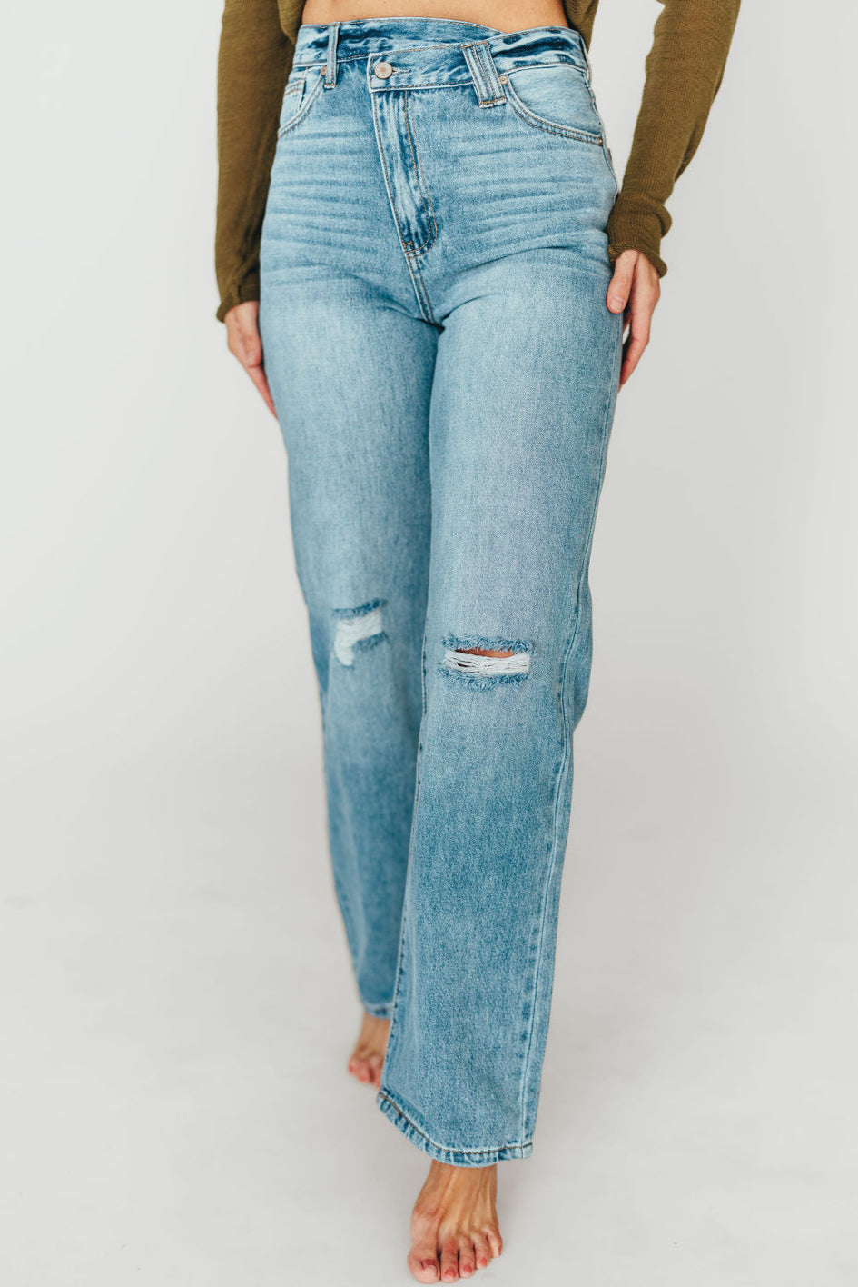 Vintage 90s Tiffany High Rise Crisscross Waist Straight Leg Jeans - Light Wash Denim for Women | Perfect for Casual Outfits, Retro Style & Everyday Wear