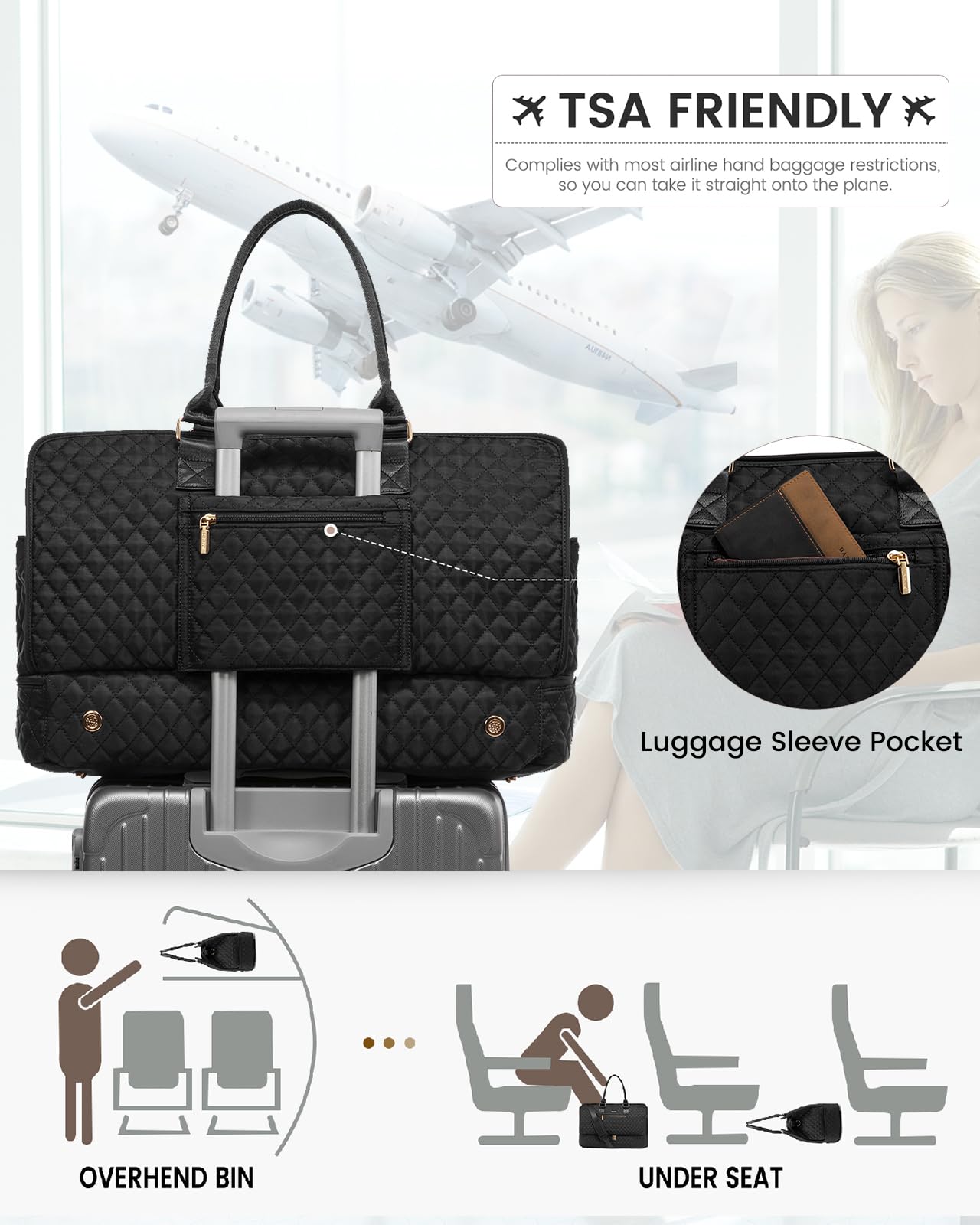 LOVEVOOK Women's Weekender Travel Bag - Large Carry On Duffle with Shoe Compartment & Toiletry Bag - Perfect for Overnight Trips, Hospital Labor Delivery, Gym Workout & Weekend Getaways (3-Piece Set)