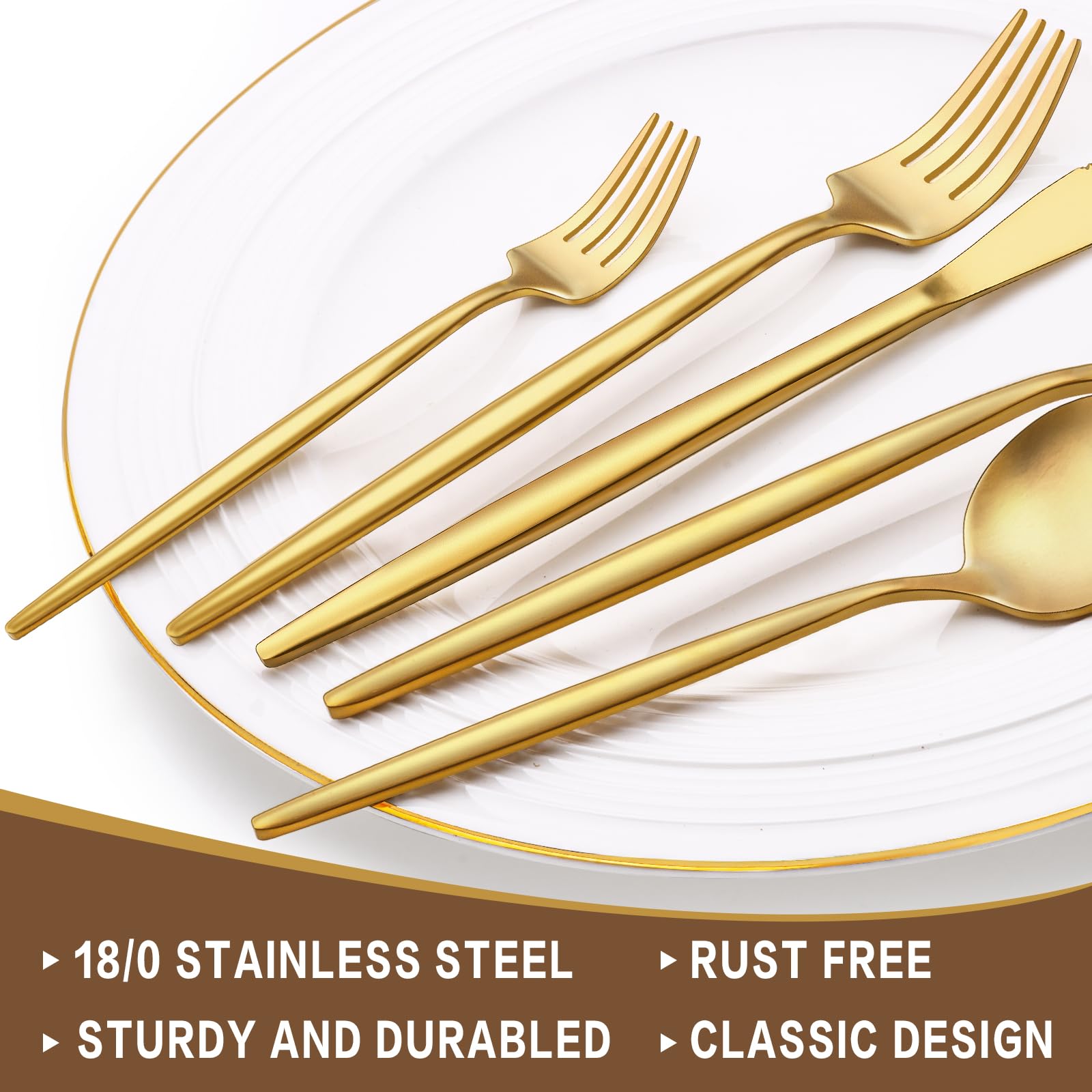 30-Piece Gold Silverware Set for 6 - Premium Stainless Steel Flatware Cutlery Set with Spoons, Forks & Knives - Elegant Dining Utensils for Home, Office, Restaurant & Hotel - Perfect for Dinner Parties, Weddings & Formal Events