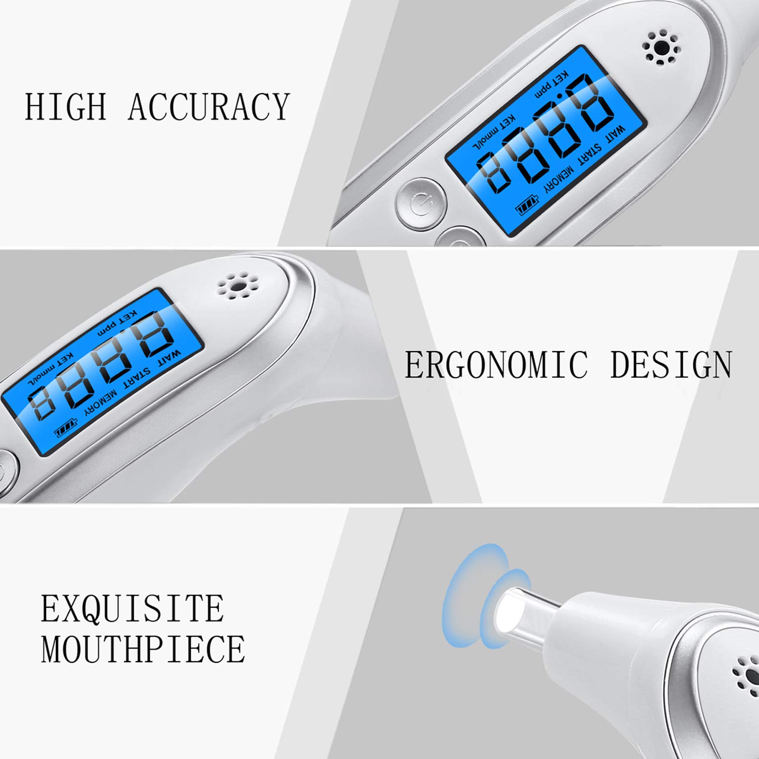 Portable Ketosis Breathalyzer - Advanced Ketone Breath Analyzer with 10 Disposable Mouthpieces for Ketosis Testing | Perfect for Keto Diet, Weight Loss & Fitness Tracking