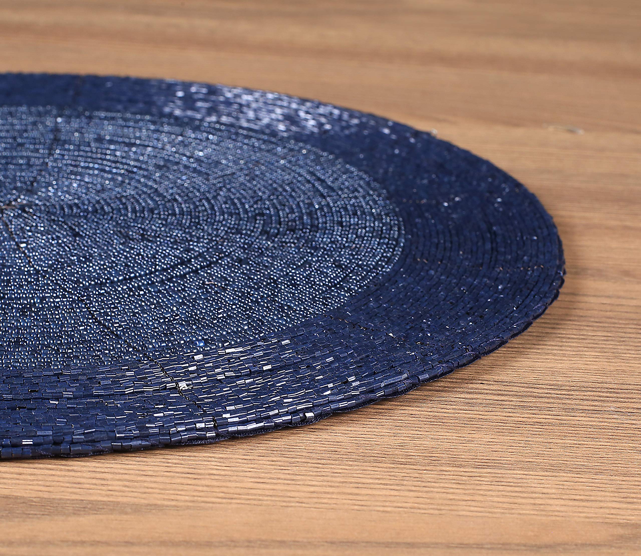 Lightnpro Farmhouse Beaded Placemats Set of 4 - Round Handwoven Table Chargers - 13 Inch Navy Blue Decorative Placemats for Dining Table & Special Occasions - Perfect for Farmhouse, Rustic, or Coastal Home Decor - Ideal for Dinner Parties, Weddings, and Holiday Gatherings