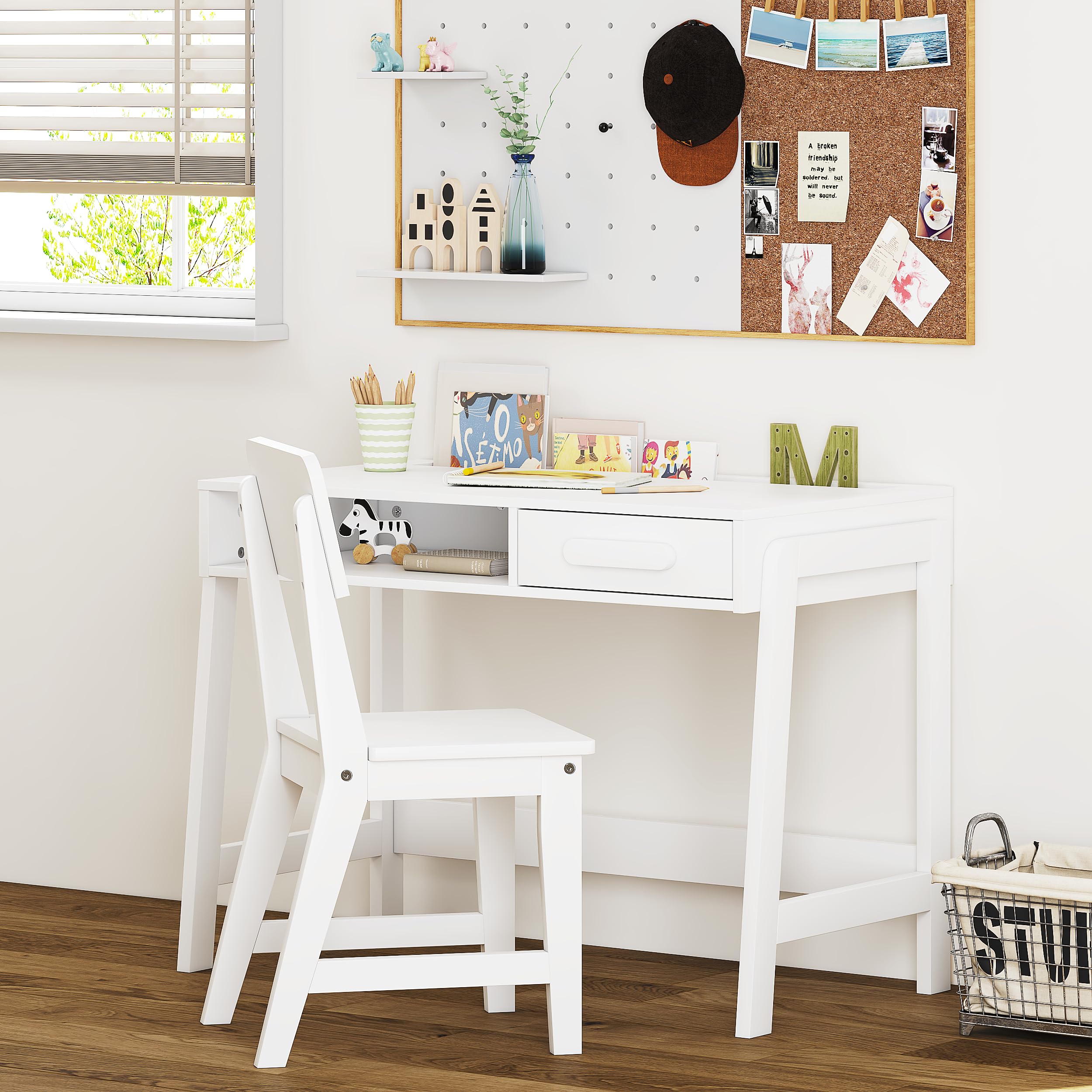 UTEX Kids Desk and Chair Set - Adjustable Wooden Study Desk with Storage Drawers, Ergonomic Children's Writing Table & Computer Workstation for Homework, Online Learning in Bedroom, Study Room or Homeschool Classroom