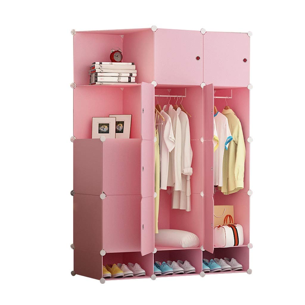 ZZF Modular Wardrobe Closet - Foldable Plastic Fabric Storage Cabinet with Resin Frame, Space Saving & Easy Assembly, Modern Pink Design for Bedroom, Dorm, or Apartment Organization