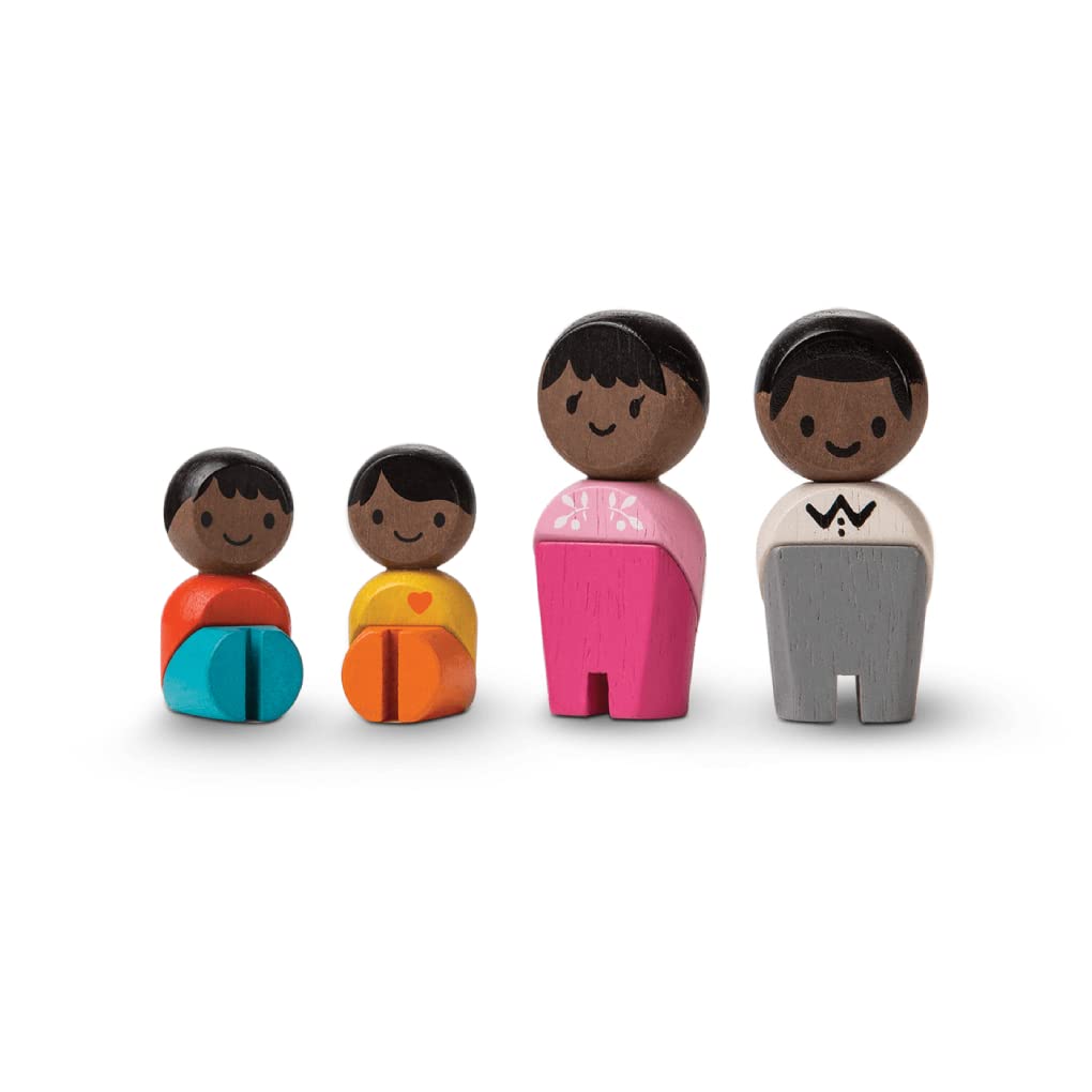 PlanToys African American Family Wooden Figurine Set - 6266 - Eco-Friendly Wooden Dolls for Kids, Pretend Play, and Educational Role-Playing Scenes