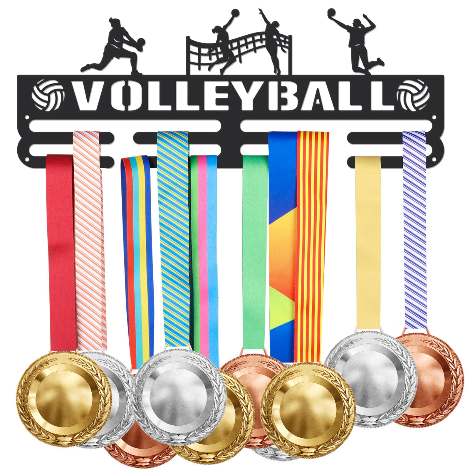 SUPERDANT Volleyball Medal Holder - Black Iron Wall Mounted Hooks for 60+ Medals | Women's Volleyball Awards Display Rack | Perfect for Competition Trophies, Sports Achievements & Home Decor