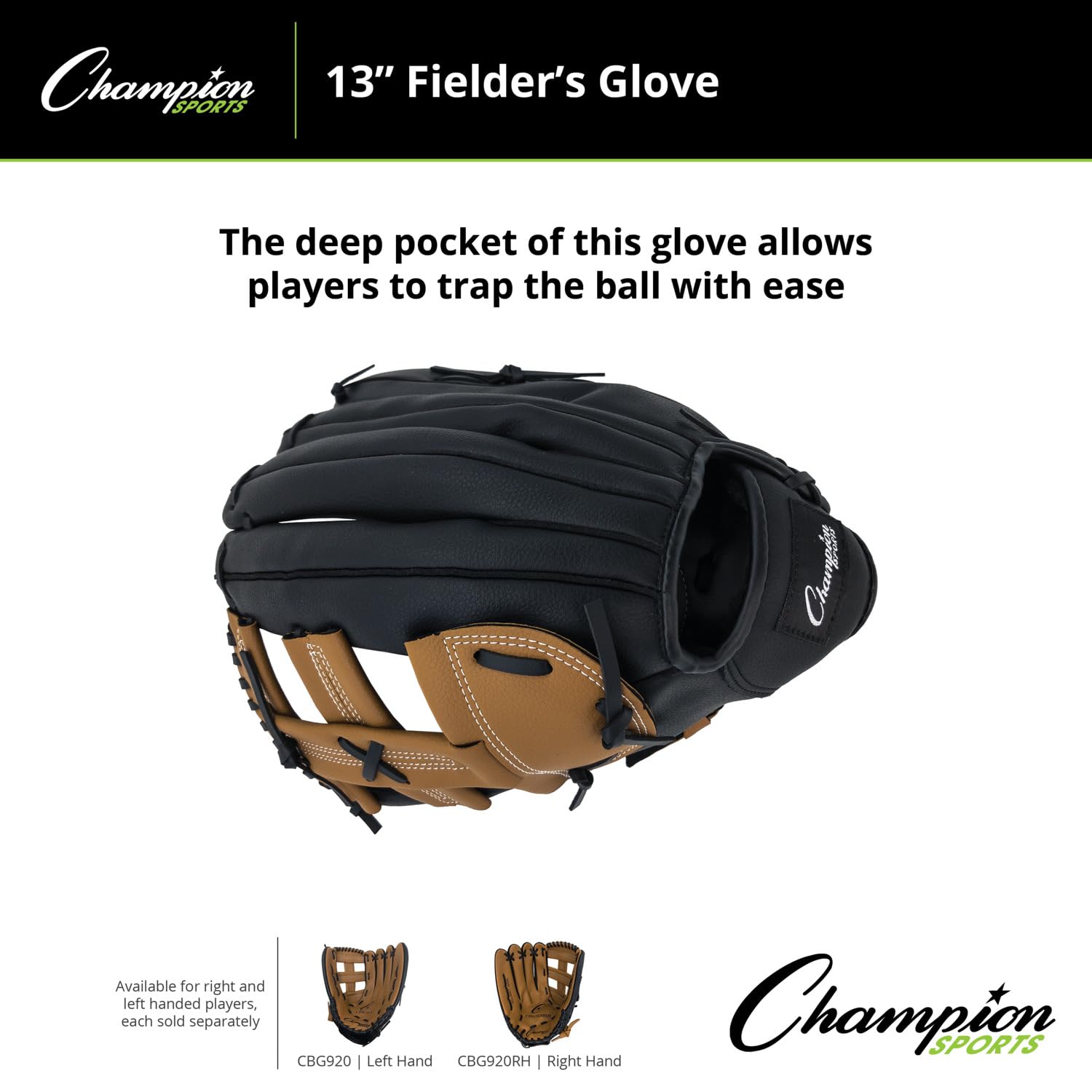 Champion Sports Glove - Premium Synthetic Leather Front & Back for Baseball, Softball & Training - Durable & Comfortable for Athletes & Outdoor Sports