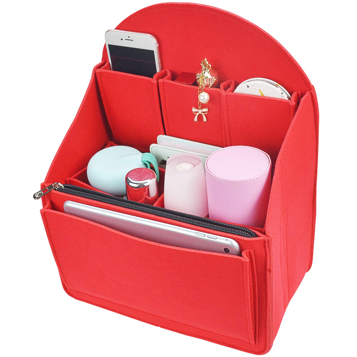 Premium Felt Backpack Organizer Insert - Large Red Purse Organizer for Men & Women - Perfect for Backpacks, Rucksacks, Handbags & Shoulder Bags - Ideal for Travel, Work & Daily Commute