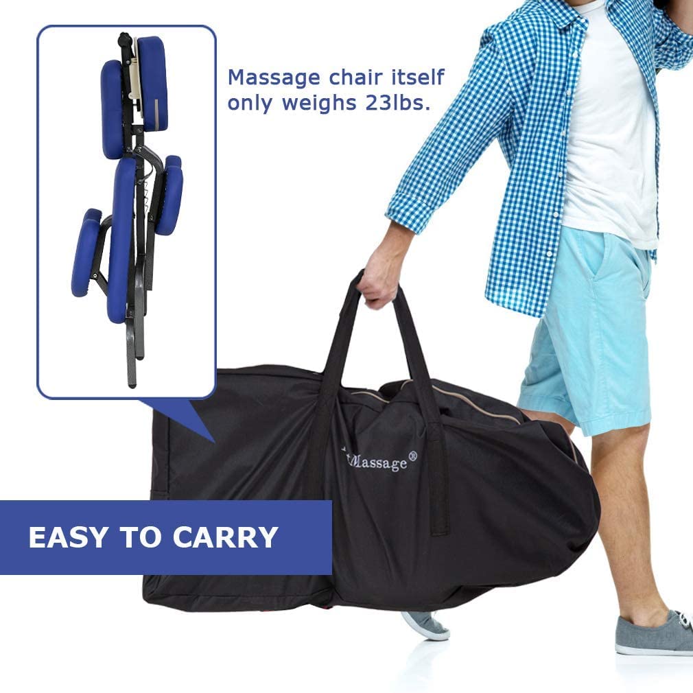 Foldable Massage Chair - Adjustable Tattoo & Spa Chair with Free Carry Case & Face Cradle - Portable Therapy Chair for Home, Salon & Clinic - Blue