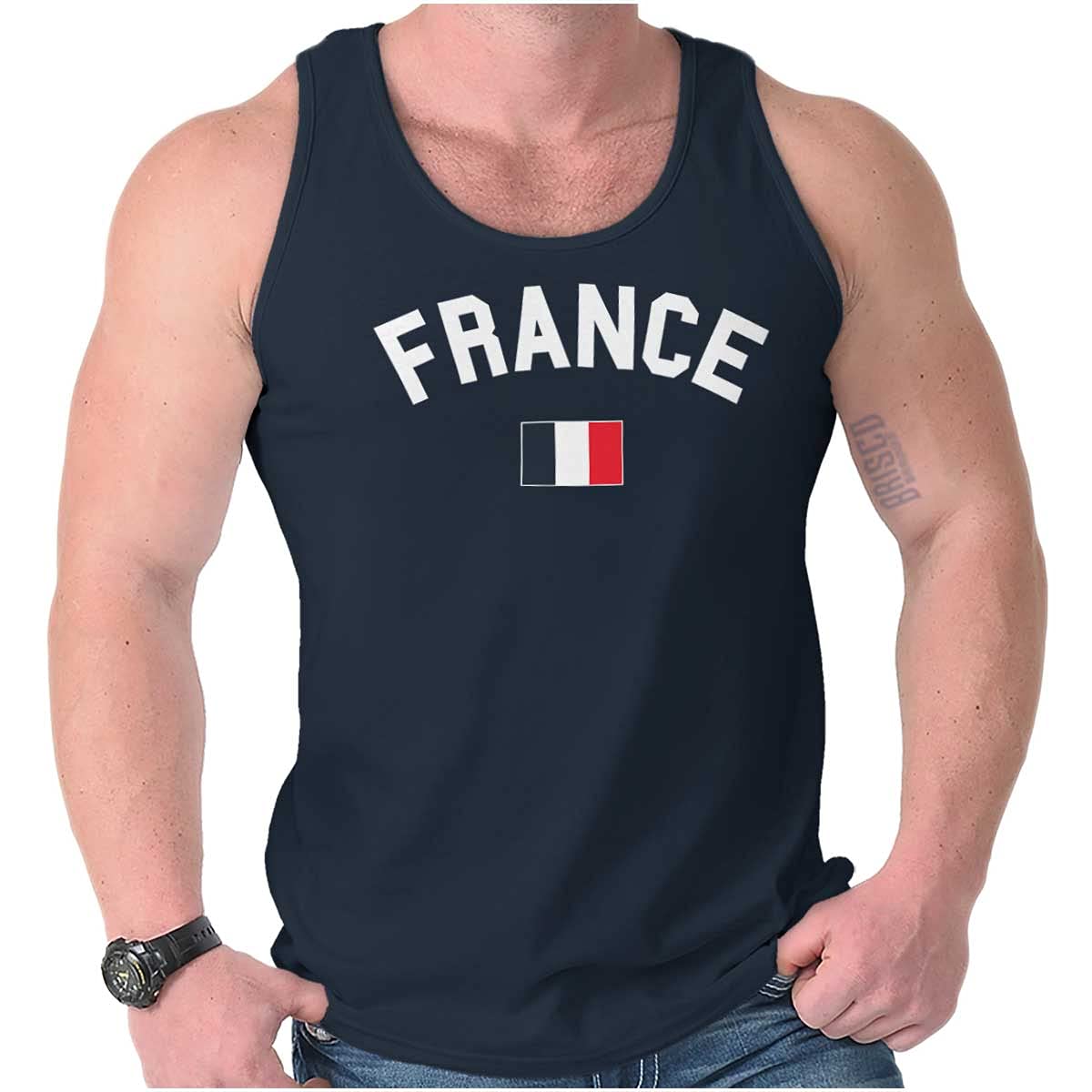 Brisco Brands France Country Flag Soccer Fan Pride Tank Top T-Shirts for Men & Women - Perfect for Game Day, Sports Events & National Pride Celebrations