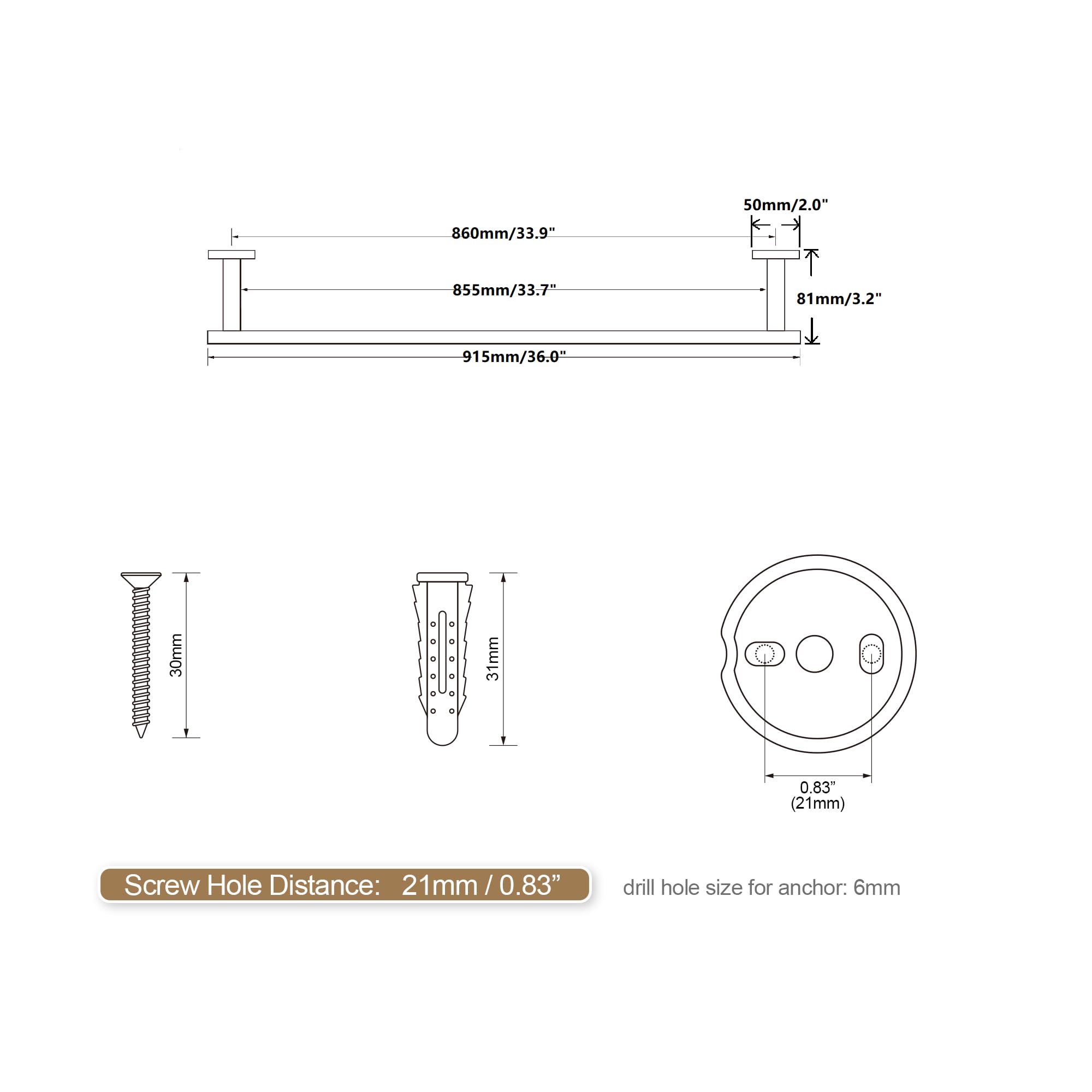 36 Inch Brushed Nickel Towel Rack - Wall Mounted Stainless Steel Bathroom Towel Holder, SUS 304 Rustproof Design for Spa, Hotel & Home Bathroom Organization