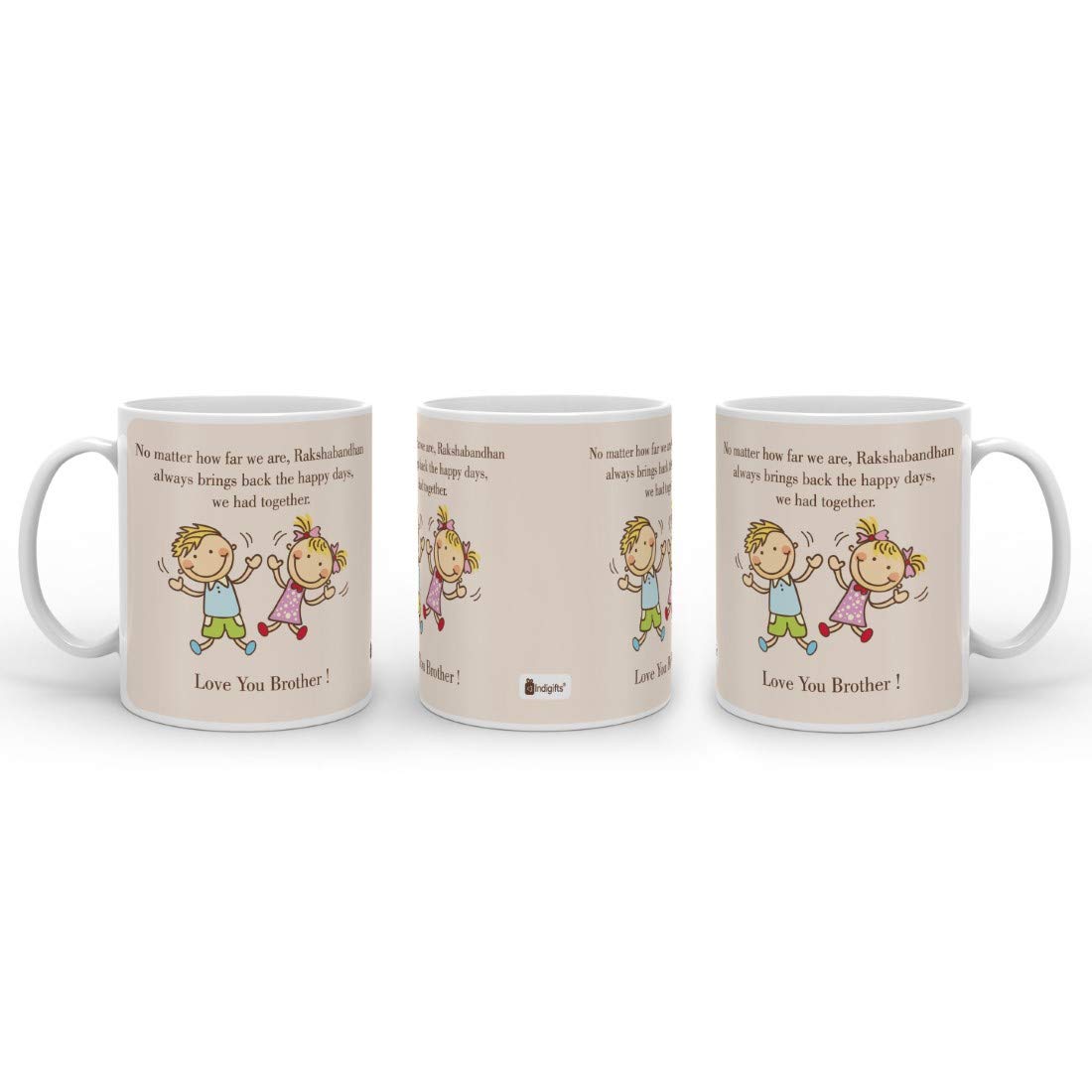 Indigifts 330ml Coffee Mug with Rudraksh Rakhi - Ceramic Tea Cup for Brother Sister Love, Beige Designer Gift Mug | Perfect for Rakhi Festival, Sibling Appreciation & Daily Coffee/Tea Use