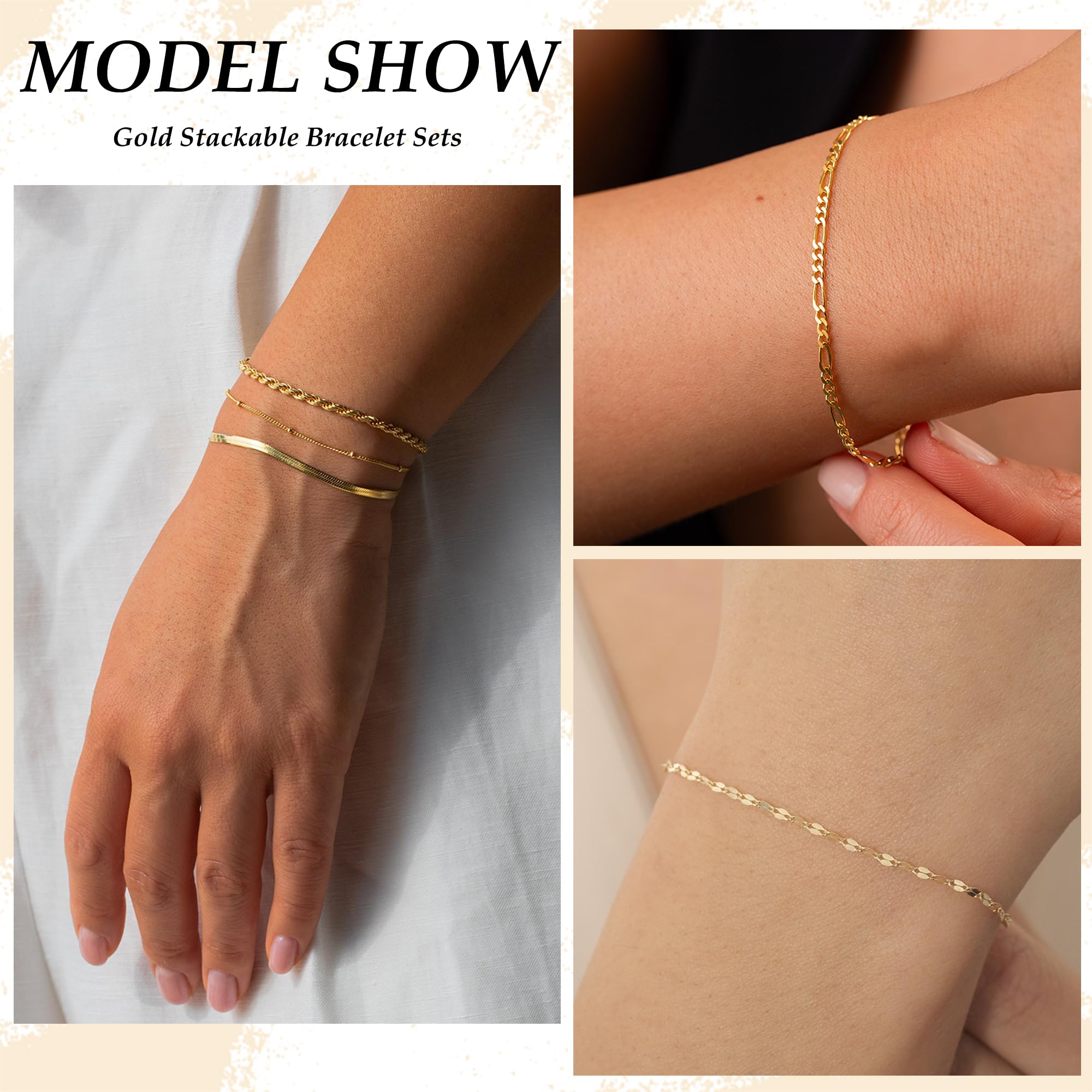 14K Gold Plated Women's Bracelet Set - Trendy Dainty Tennis Beaded Paperclip Link Cuban Chain Stackable Bracelets for Women | Elegant Jewelry Gift for Her | Perfect for Daily Wear, Office, Parties & Special Occasions