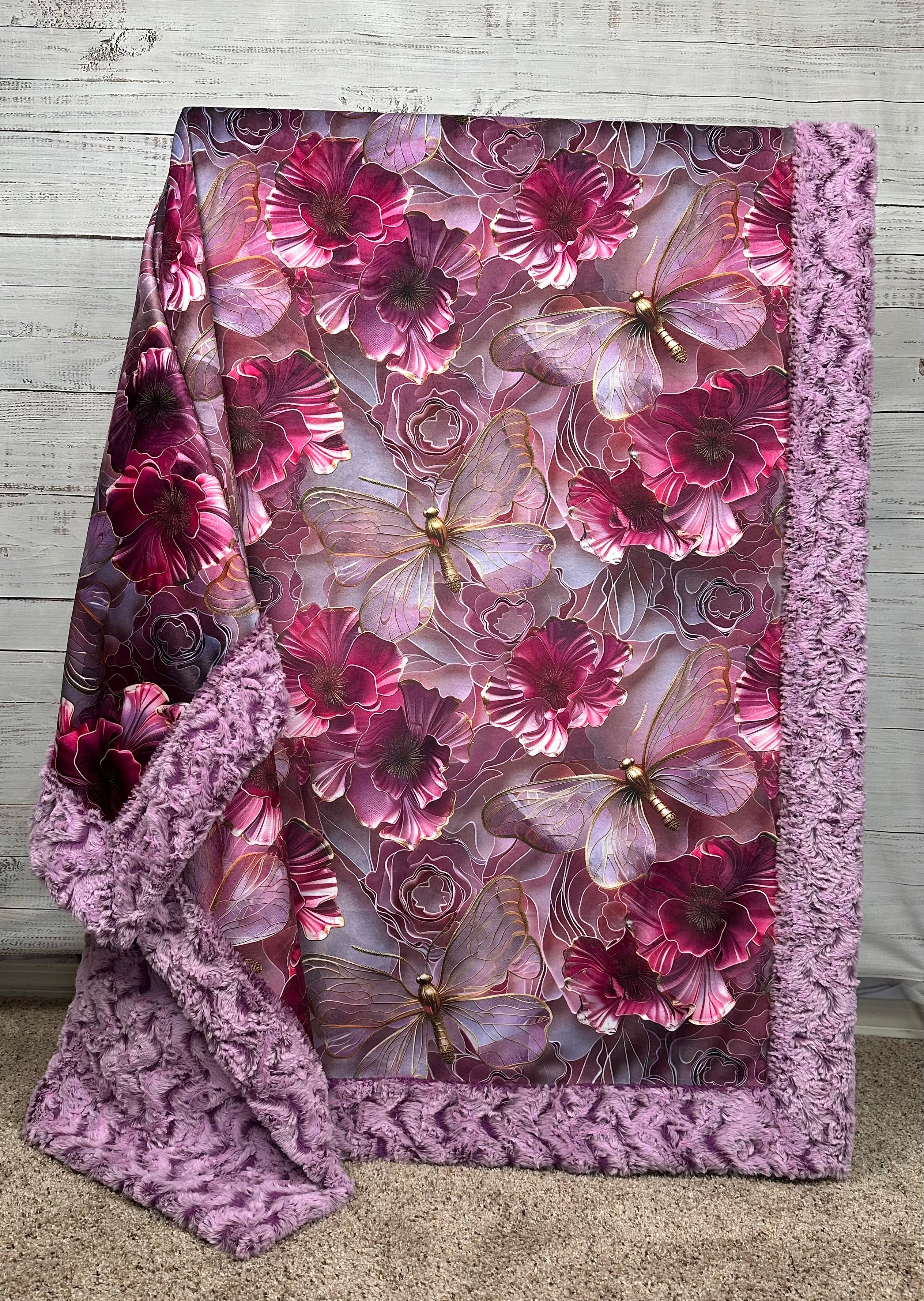 3D Butterflies on Crocus Luxe Large 54x79 Minky Blanket - Ultra Soft Plush Throw for Bed, Sofa & Nursery Decor - Perfect Gift for Women & Baby Shower