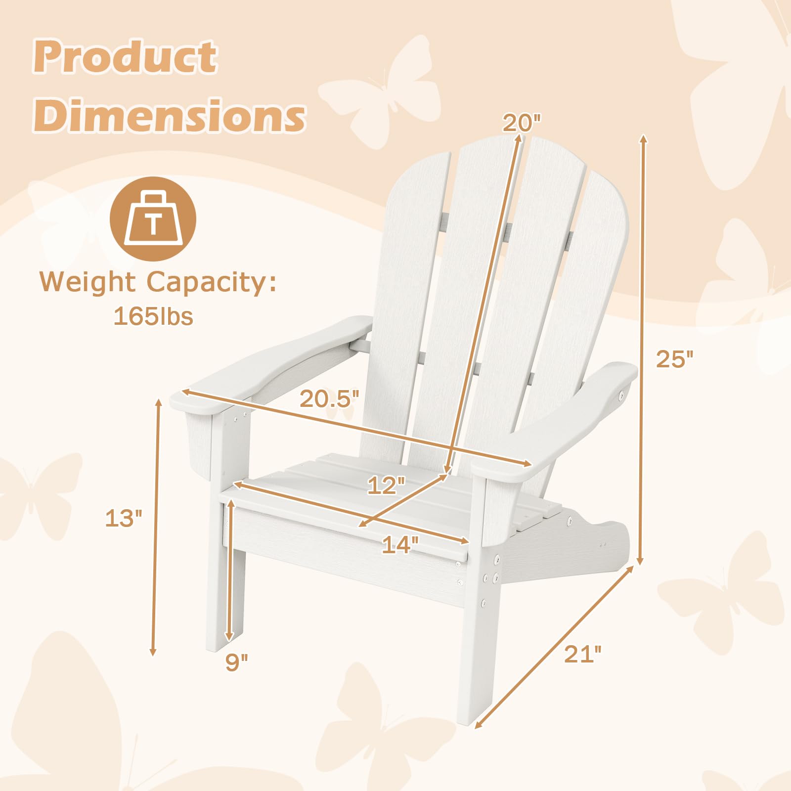 Costzon Kids Adirondack Chair Set of 4 - All-Weather HDPE Outdoor Children's Patio Chairs with Armrests for Ages 3-8 | Perfect for Garden, Lawn, Backyard & Fire Pit Gatherings (White)