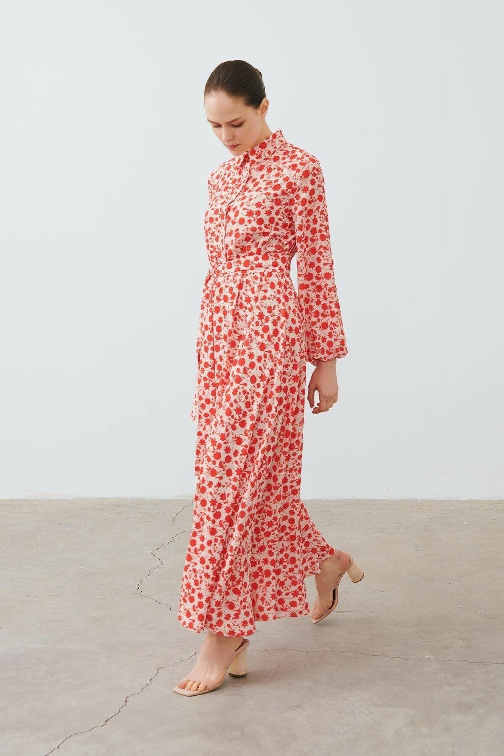 Peyton Long Sleeve Dress in Persimmon Color - Elegant Women's Fall/Winter Dress for Office, Party & Special Occasions