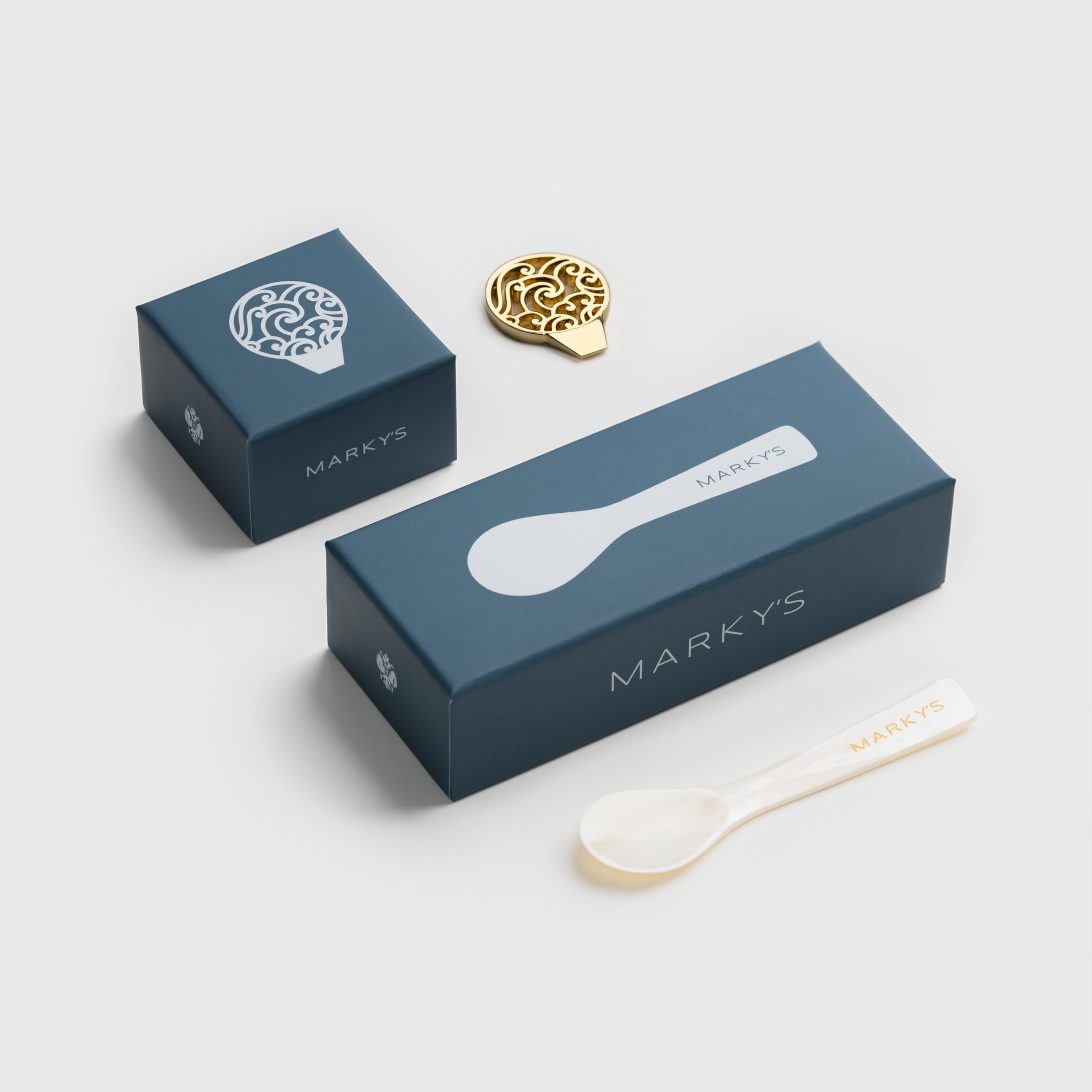 Premium MARKY'S American Caviar Gift Set - 4 Varieties (Hackleback, Paddlefish, Bowfin, Keta Salmon Roe) - 1 oz / 28g Each - Includes Mother of Pearl Spoon, Plate, Tin Opener & Blini - Ideal for Gourmet Gifts, Luxury Dining & Special Occasions - Ships Overnight with Cooler Bag