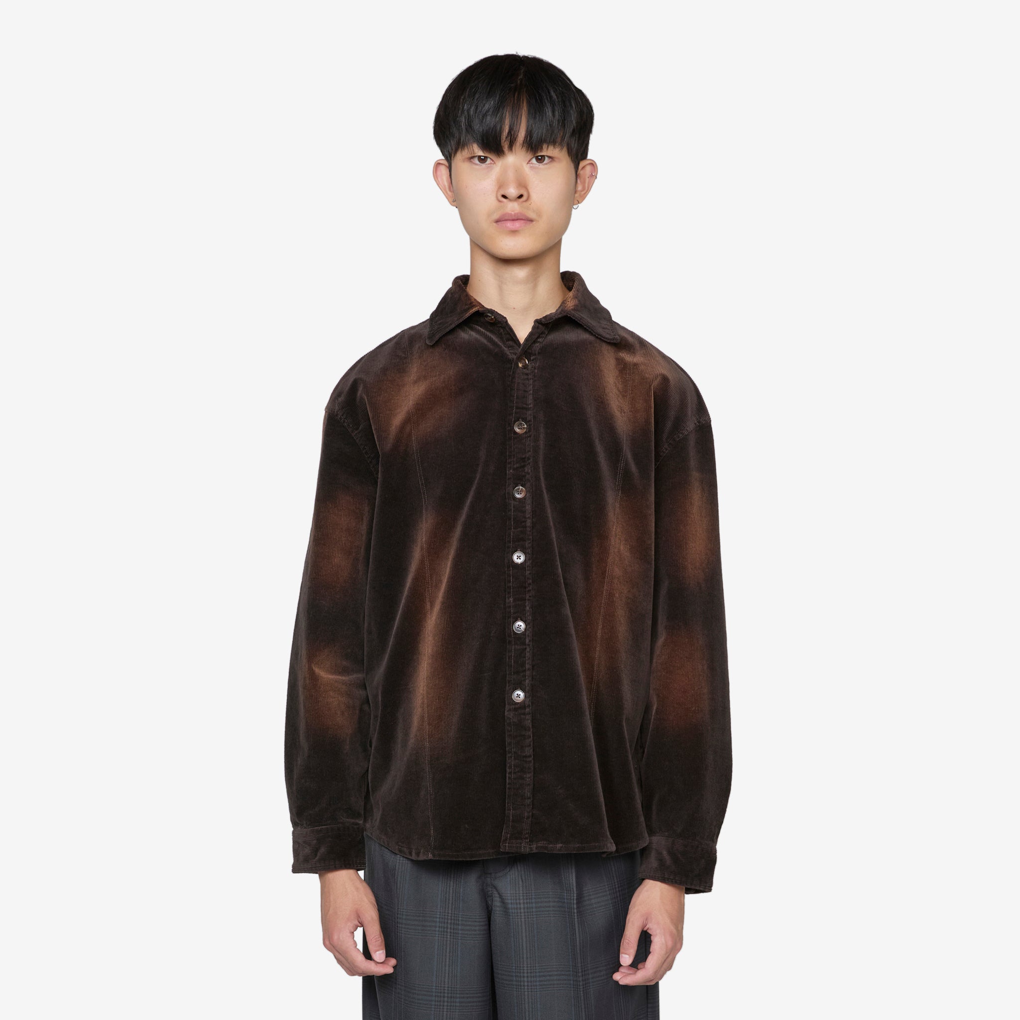 Vintage Washed Brown Long Sleeve Cotton Shirt for Men - Casual Button Down Shirt for Fall & Winter, Perfect for Office, Dating and Outdoor Activities
