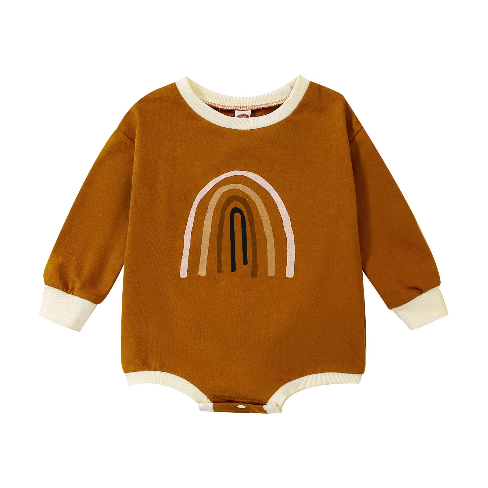 **Baby Boys & Girls Casual Long Sleeve Romper - Rainbow Printed Round Neck Jumpsuit for Playdates, Photoshoots & Everyday Wear**
