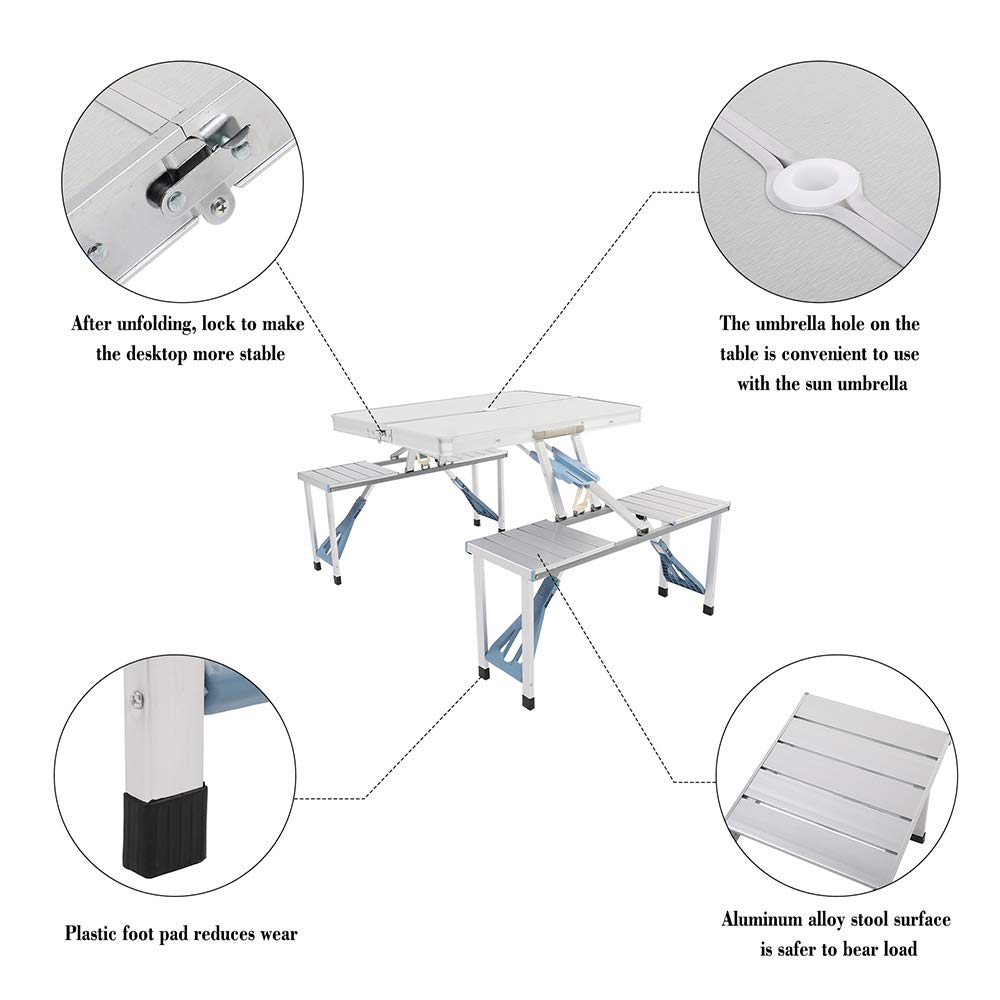 GOUDA Folding Table 6ft King Size (180x120x82cm) - Portable Camping Picnic Desk for Indoor & Outdoor Use, BBQ, Parties - Includes 1 Table & Chair (White) | Perfect for Camping Trips, Backyard Gatherings and Tailgating Events