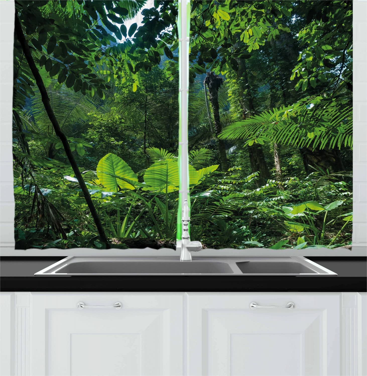 Ambesonne Green Jungle Plant Kitchen Curtains - 55