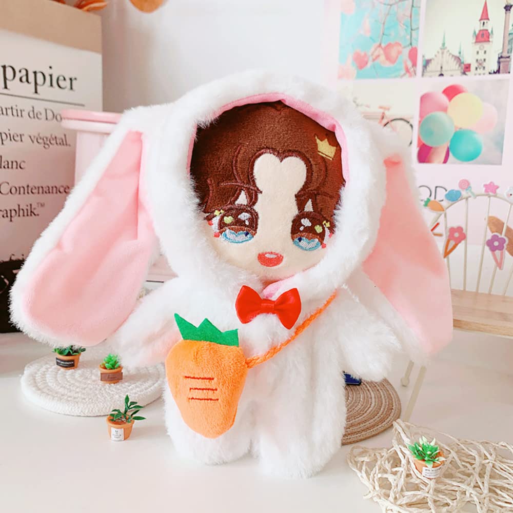 niannyyhouse 7.8in/20cm Plush Doll Clothes Set - White Rabbit Onesie & Backpack for 18-20cm Soft Dolls | Perfect for Dress Up, Role Play & Collectible Display