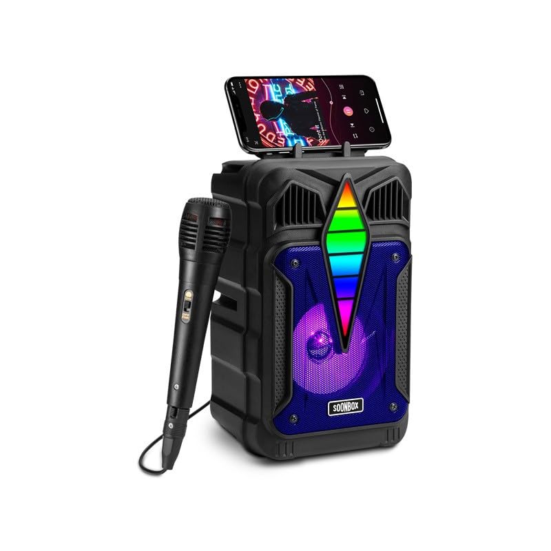 Portable Bluetooth Speaker with Built-in Microphone - Wireless Karaoke Speaker with Voice-Activated RGB Multi-Color Rhythm Lights (Blue) | Perfect for Parties, Outdoor Gatherings & Home Entertainment