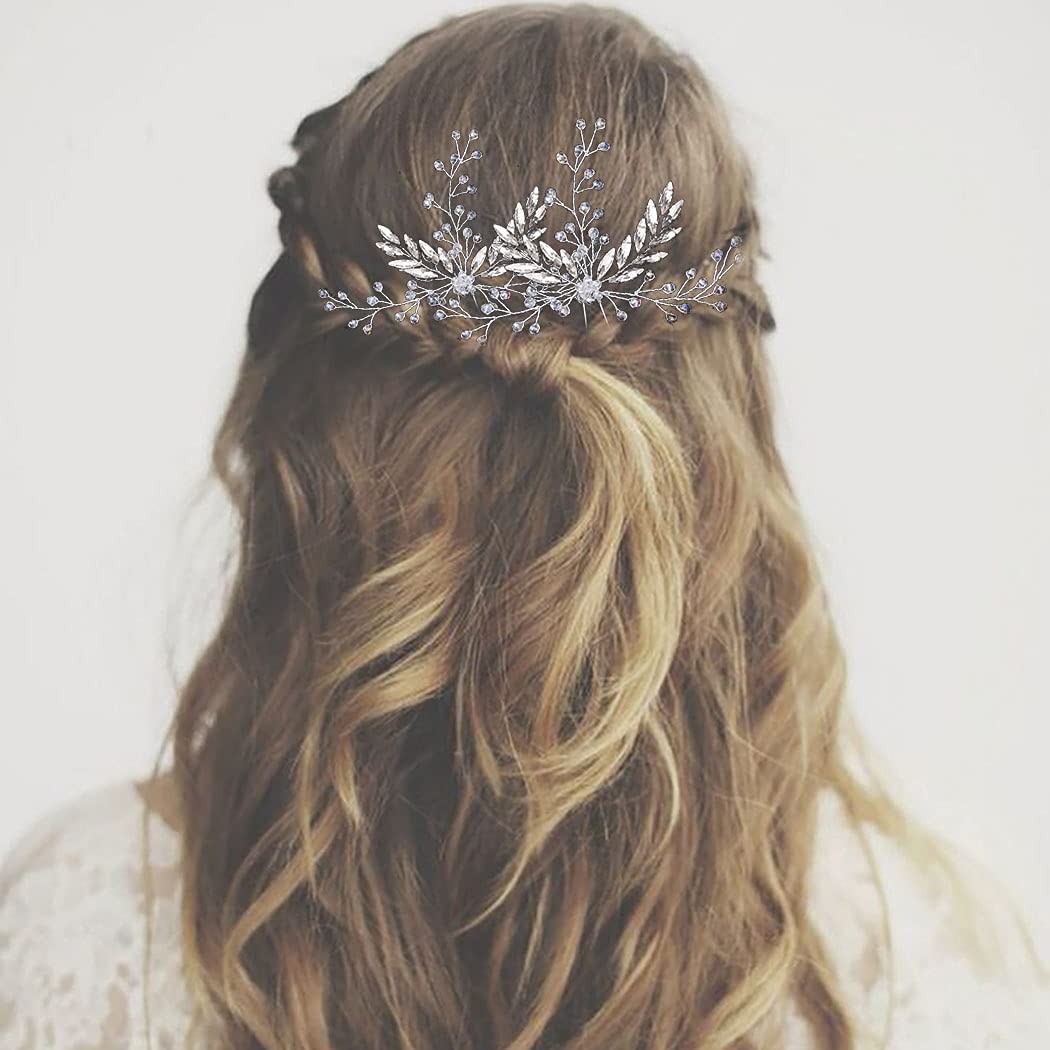 Yokawe Silver Rhinestone Wedding Hair Pins - Crystal Bridal Hair Accessories for Women & Girls (2 Pack) - Perfect for Bridal Showers, Weddings & Special Occasions
