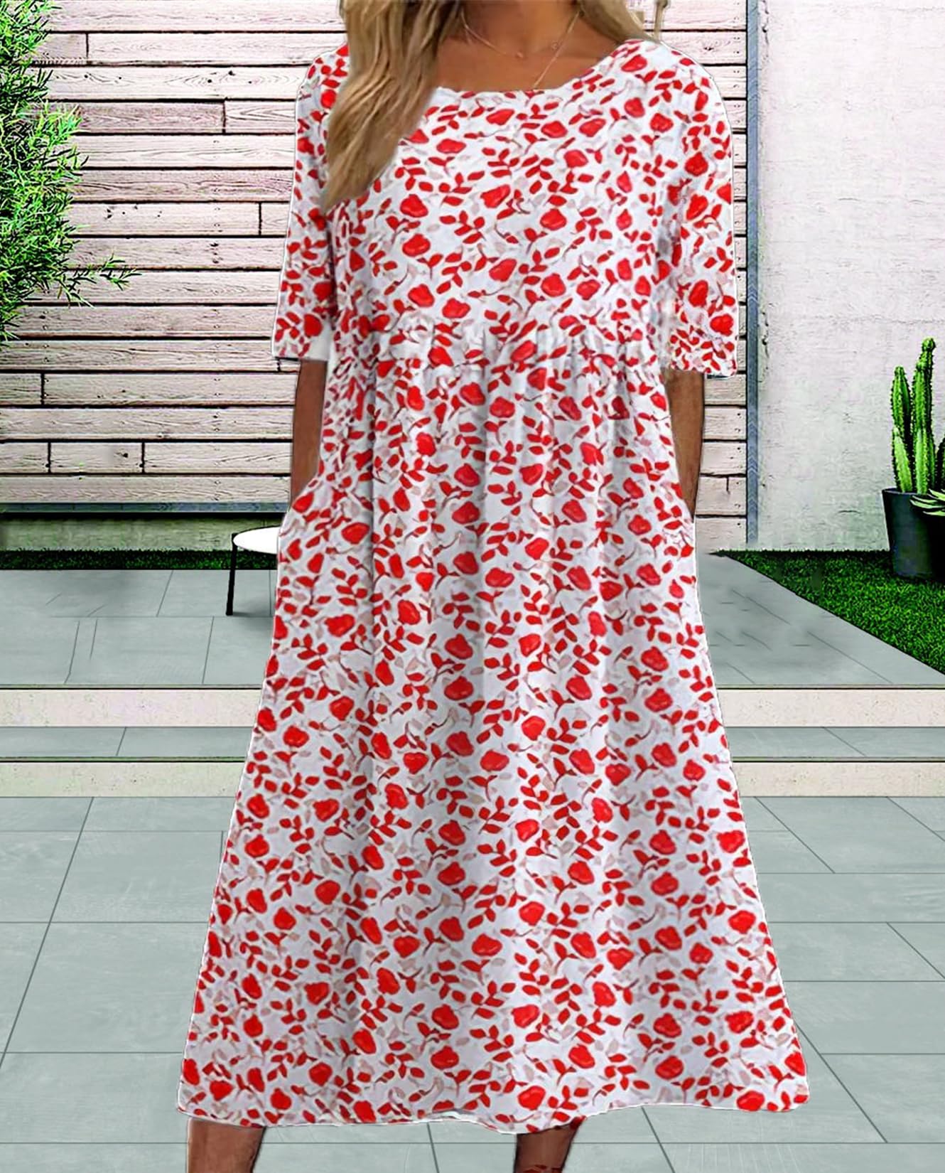 **Boho Floral T-Shirt Dress for Women - Casual A-Line Midi Summer Dress with Pockets | Perfect for Beach, Vacation & Everyday Wear**