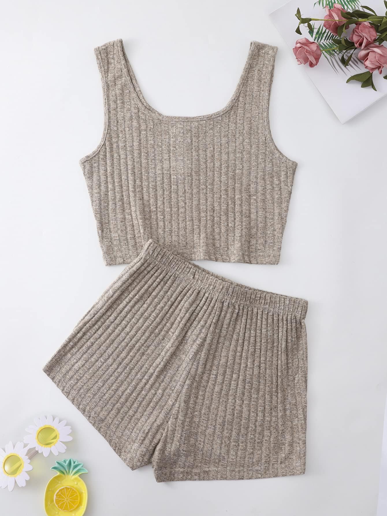 SOLY HUX Women's Ribbed Knit Pajama Set - Sleep & Lounge Wear
