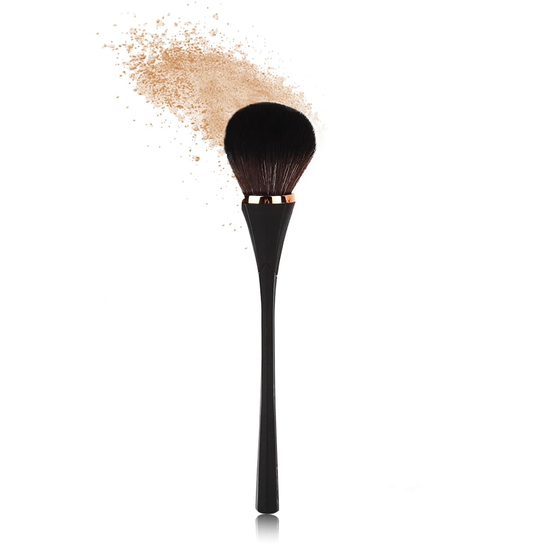 Gleva Professional Powder & Blush Cheek Brush - Multipurpose Travel Makeup Brush for Cheeks, Forehead, Jawline & Nose Blending - Flawless Highlighter & Loose Powder Brush (Black) - Perfect for Everyday Makeup, Travel & Professional Makeup Artists