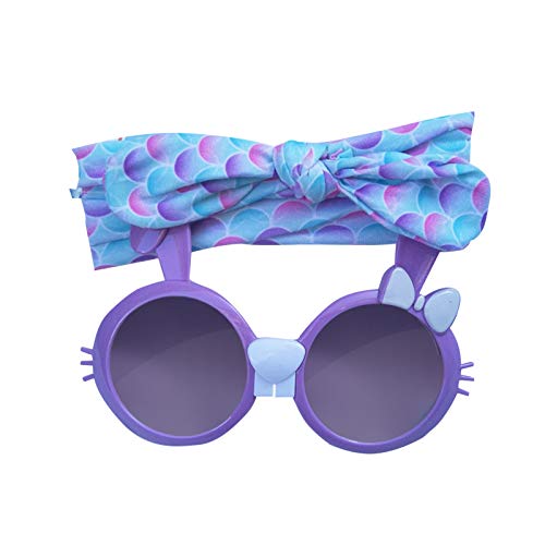 Baby Girl's Cute UV Protection Sunglasses & Flower Bow Headband Set - Colorful Cartoon Sunnies for Toddler Outdoor Play, Beach, and Photo Shoots